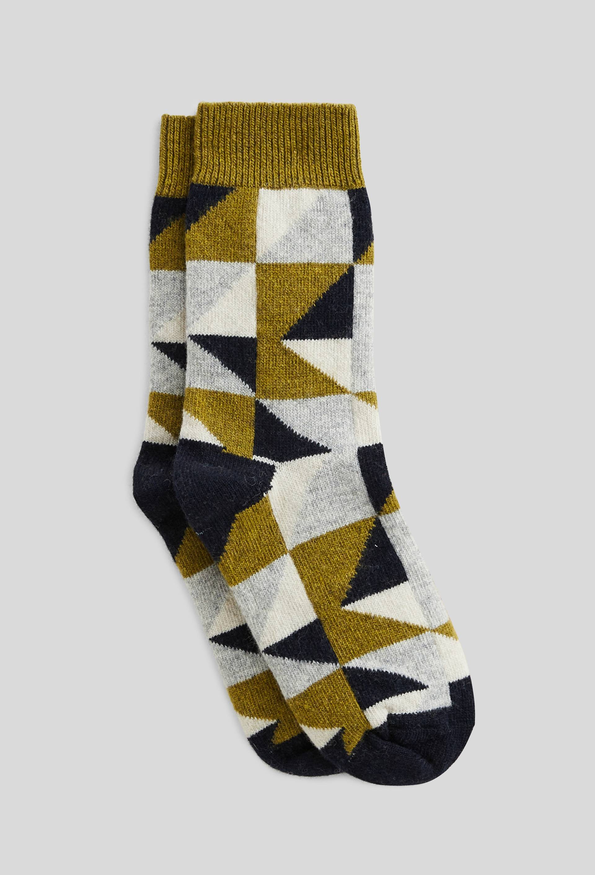 Paire de chaussettes fantaisie g&eacute;om&eacute;trique contenant du cachemire MONOPRIX, Vert fonc&eacute;, large image number 0
