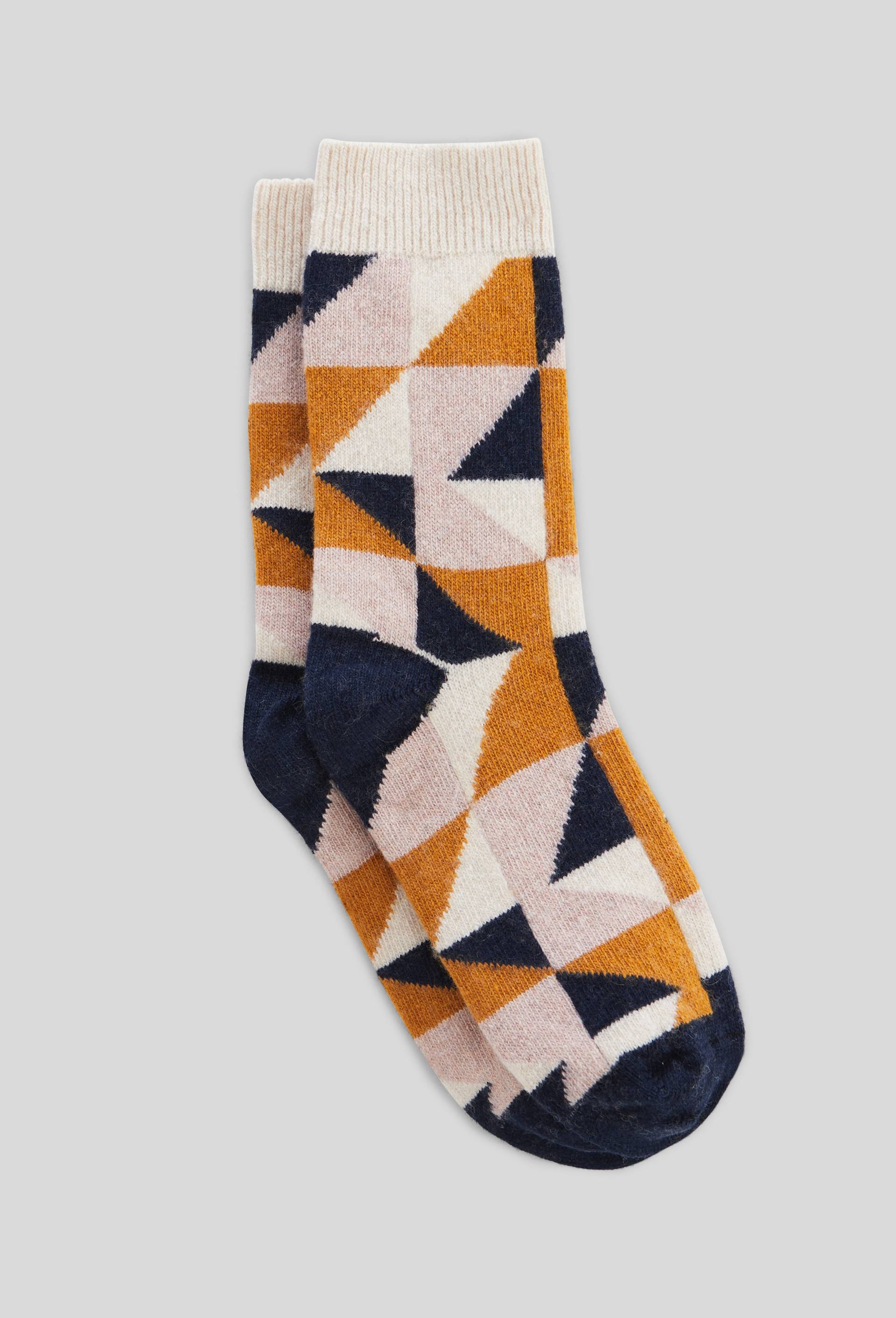 Paire de chaussettes fantaisie g&eacute;om&eacute;trique contenant du cachemire MONOPRIX, Brun clair, swatch image