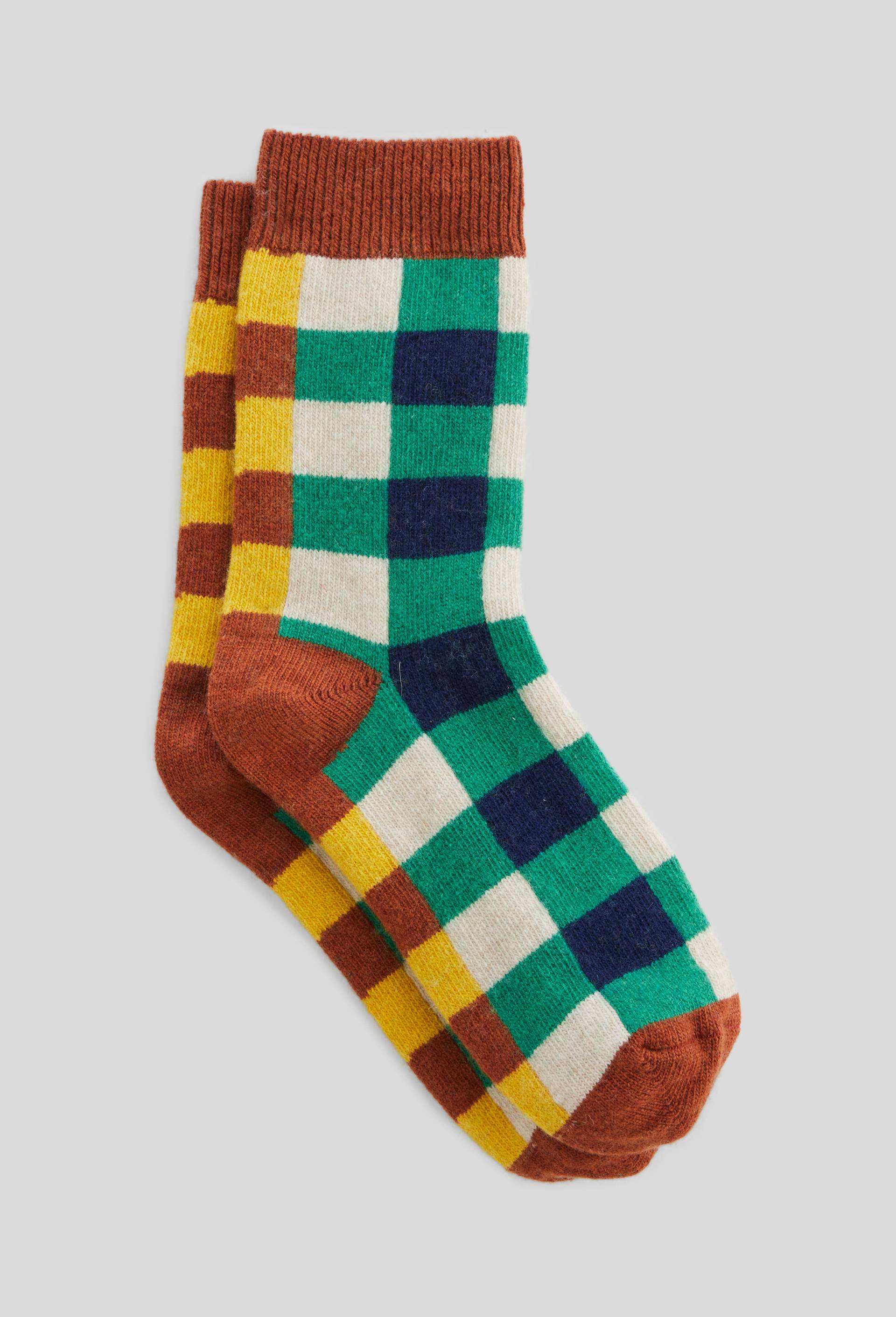 Paire de chaussettes fantaisie g&eacute;om&eacute;trique contenant du cachemire MONOPRIX, Vert clair, large image number 0
