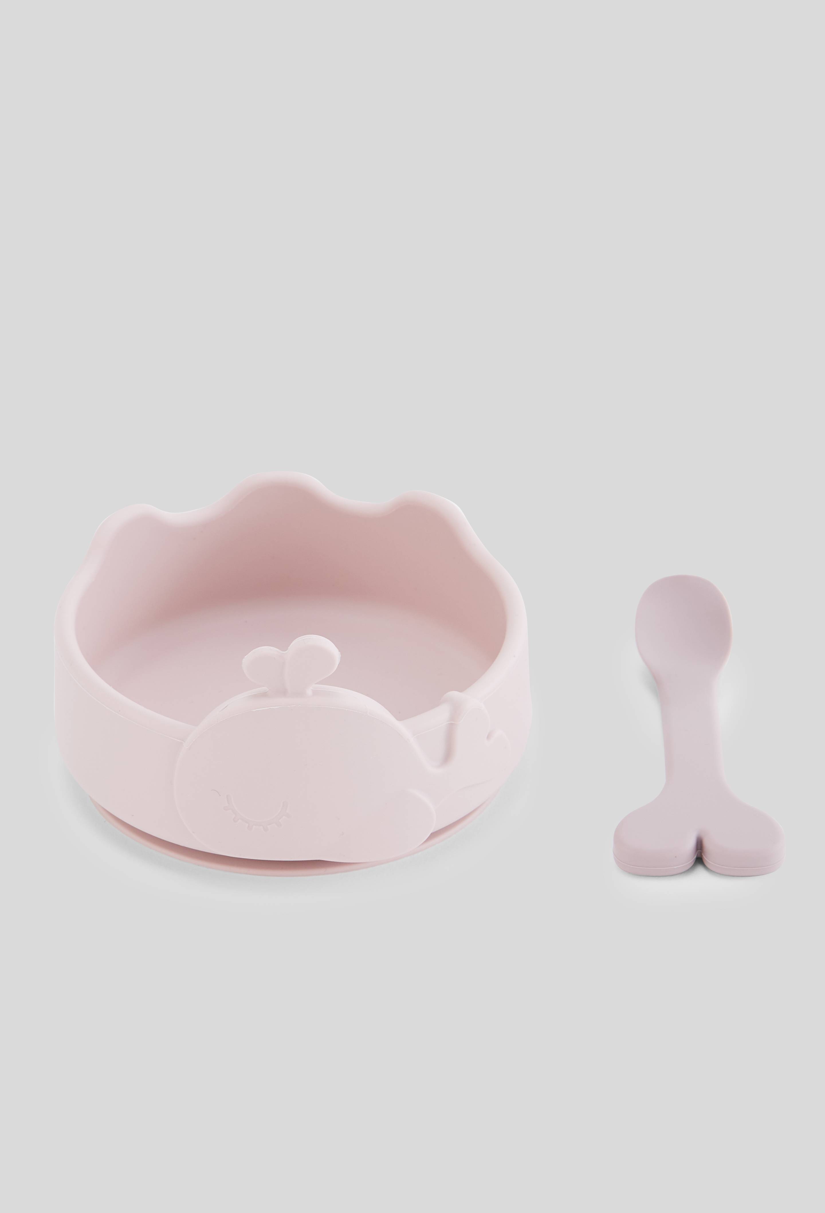 Bol et cuill&egrave;re b&eacute;b&eacute; Stick & Stay Wally, Rose clair, large image number 0.0