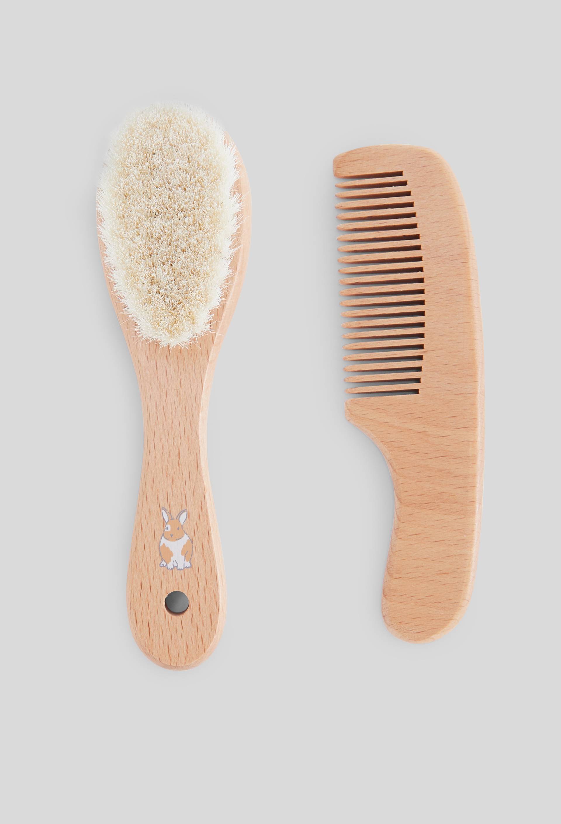 Set brosse et peigne en bois naturel pour b&eacute;b&eacute;, Beige clair, large image number 0
