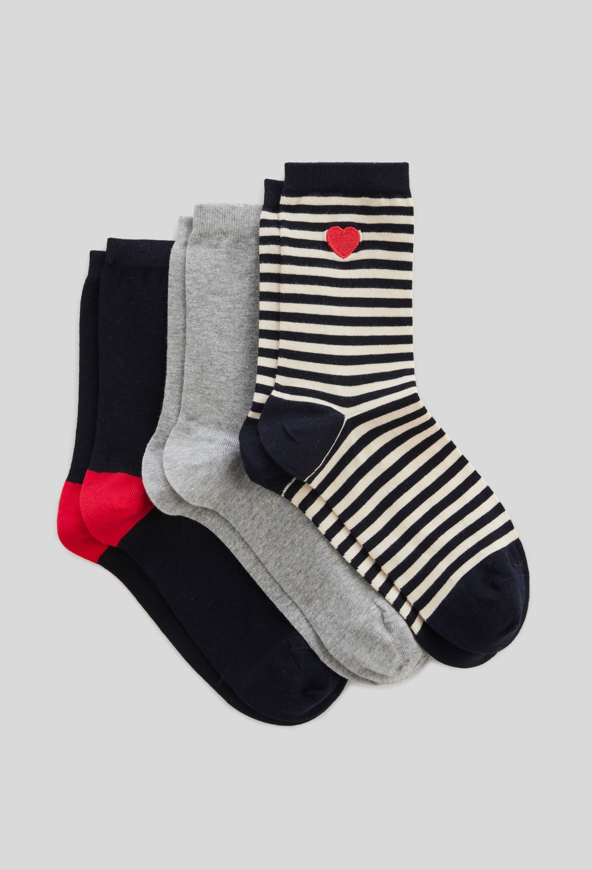 Lot de 3 paires de chaussettes fantaisie en coton, Bleu foncé, swatch image