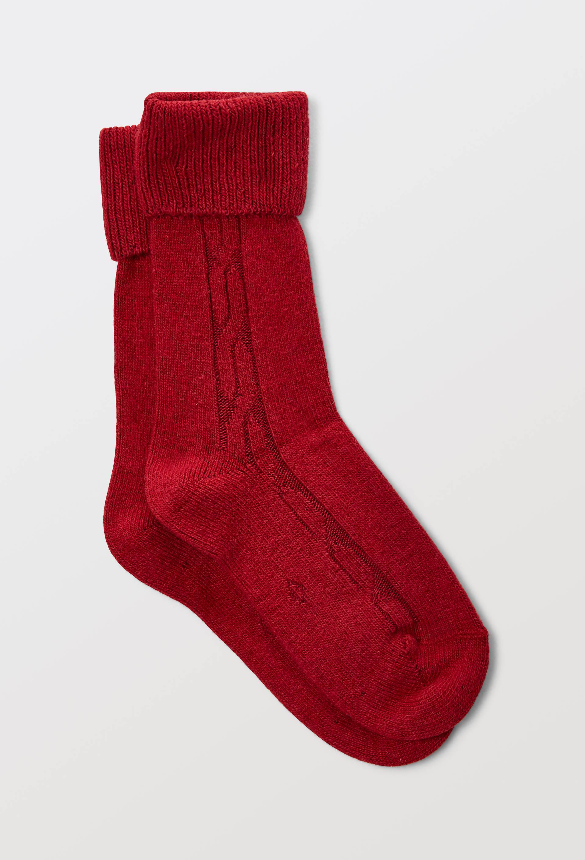 Paire de chaussettes torsad&eacute;es en laine et cachemire Le Bourget, Rouge fonc&eacute;, large image number 0
