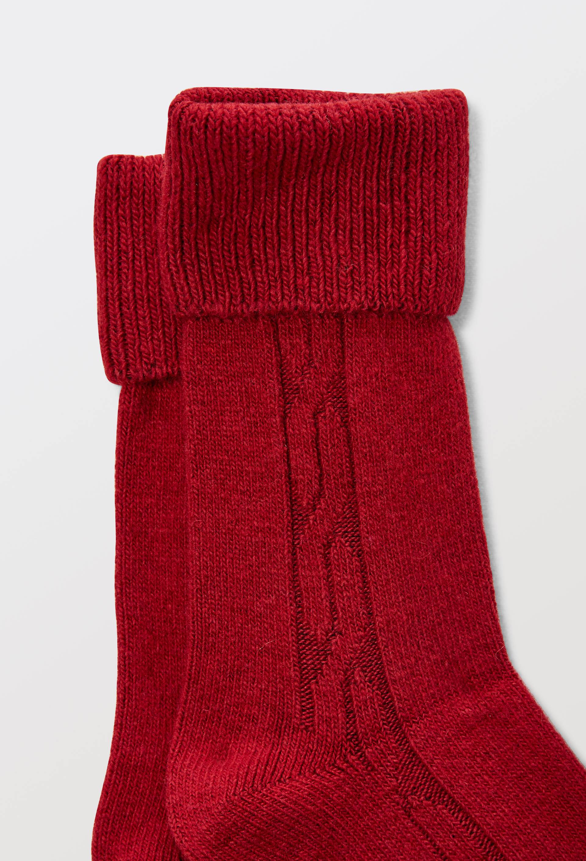 Paire de chaussettes torsad&eacute;es en laine et cachemire Le Bourget, Rouge fonc&eacute;, large image number 1.0