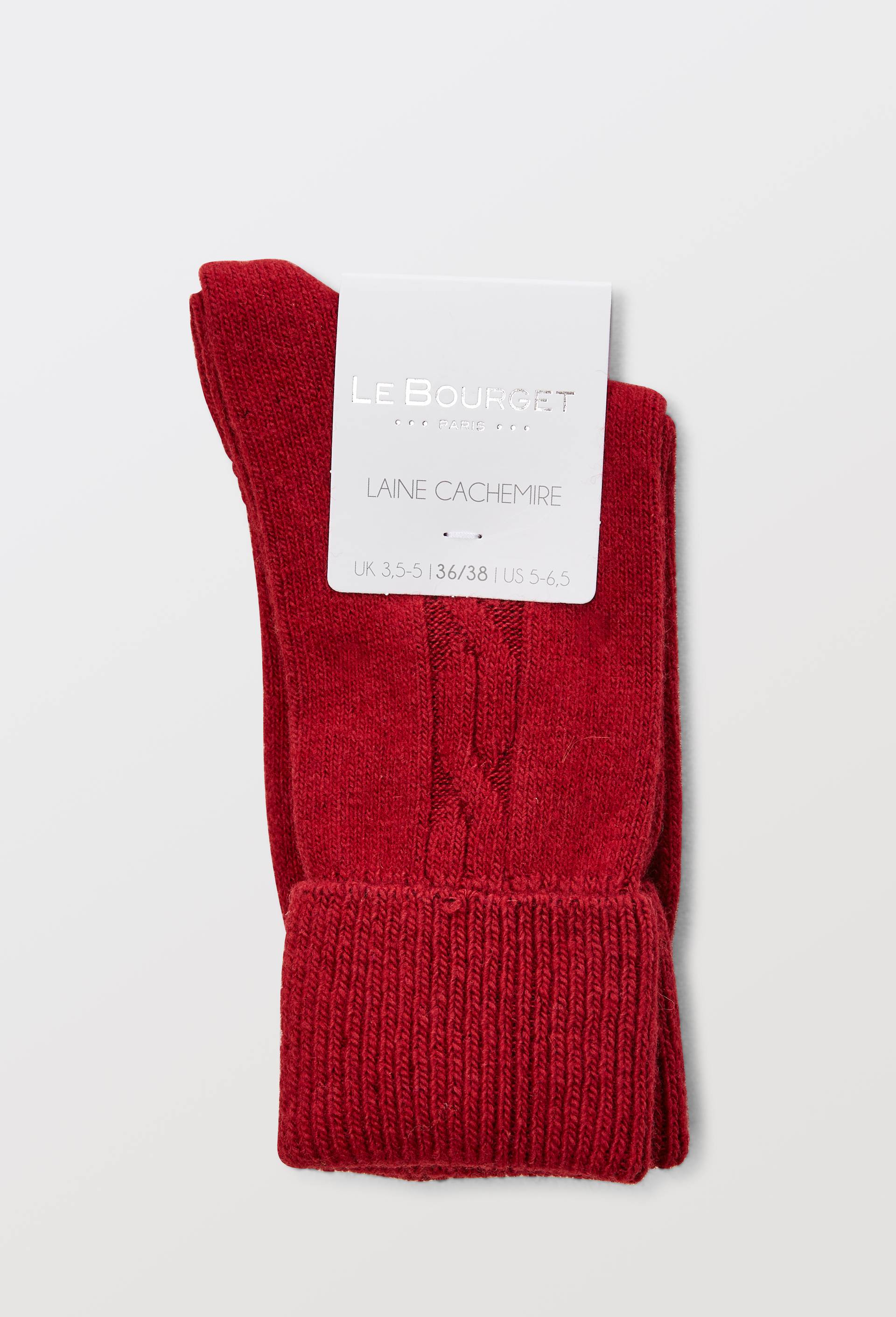 Paire de chaussettes torsad&eacute;es en laine et cachemire Le Bourget, Rouge fonc&eacute;, large image number 5
