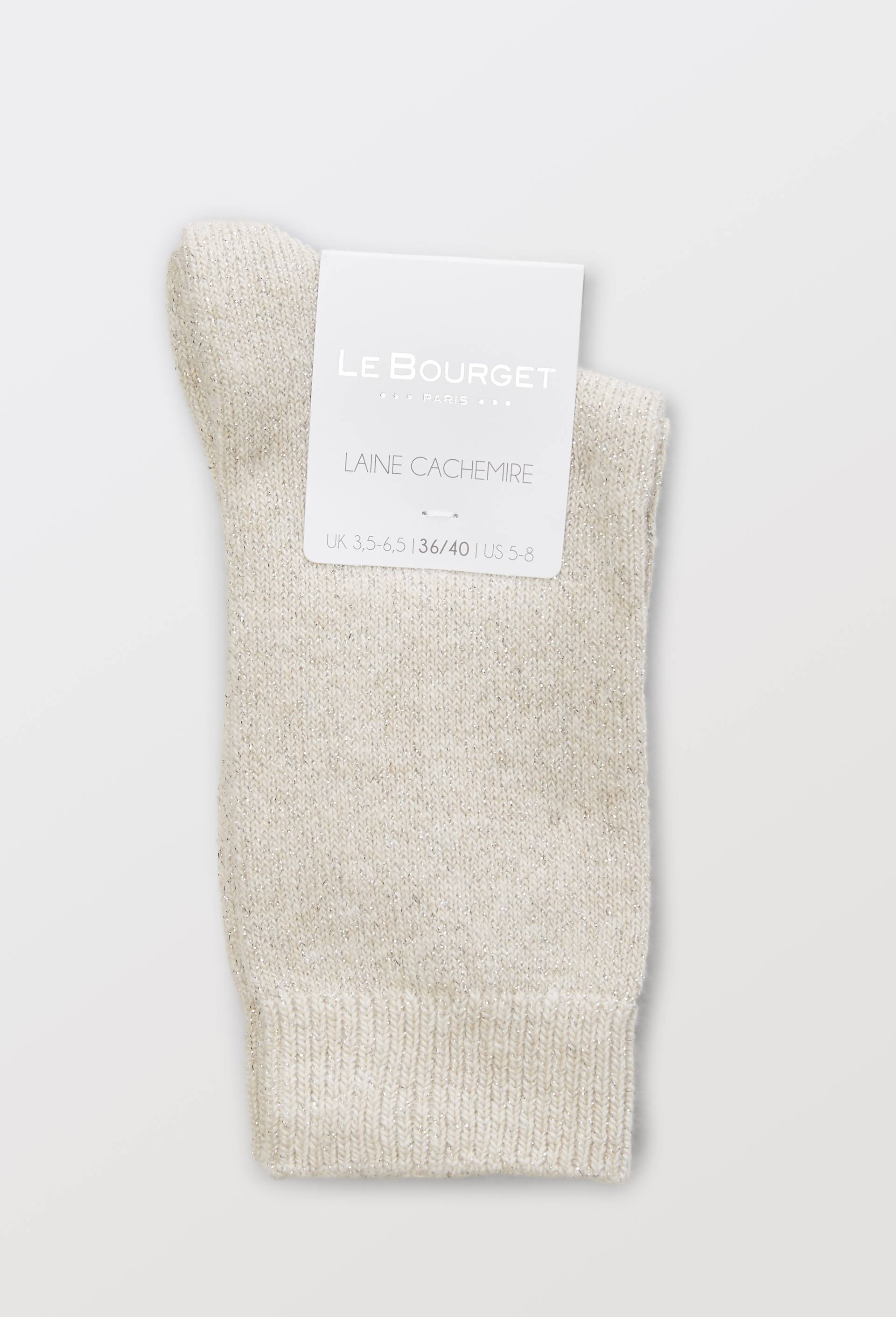 Paire de chaussettes en lurex contenant du cachemire Le Bourget, Ecru, large image number 5