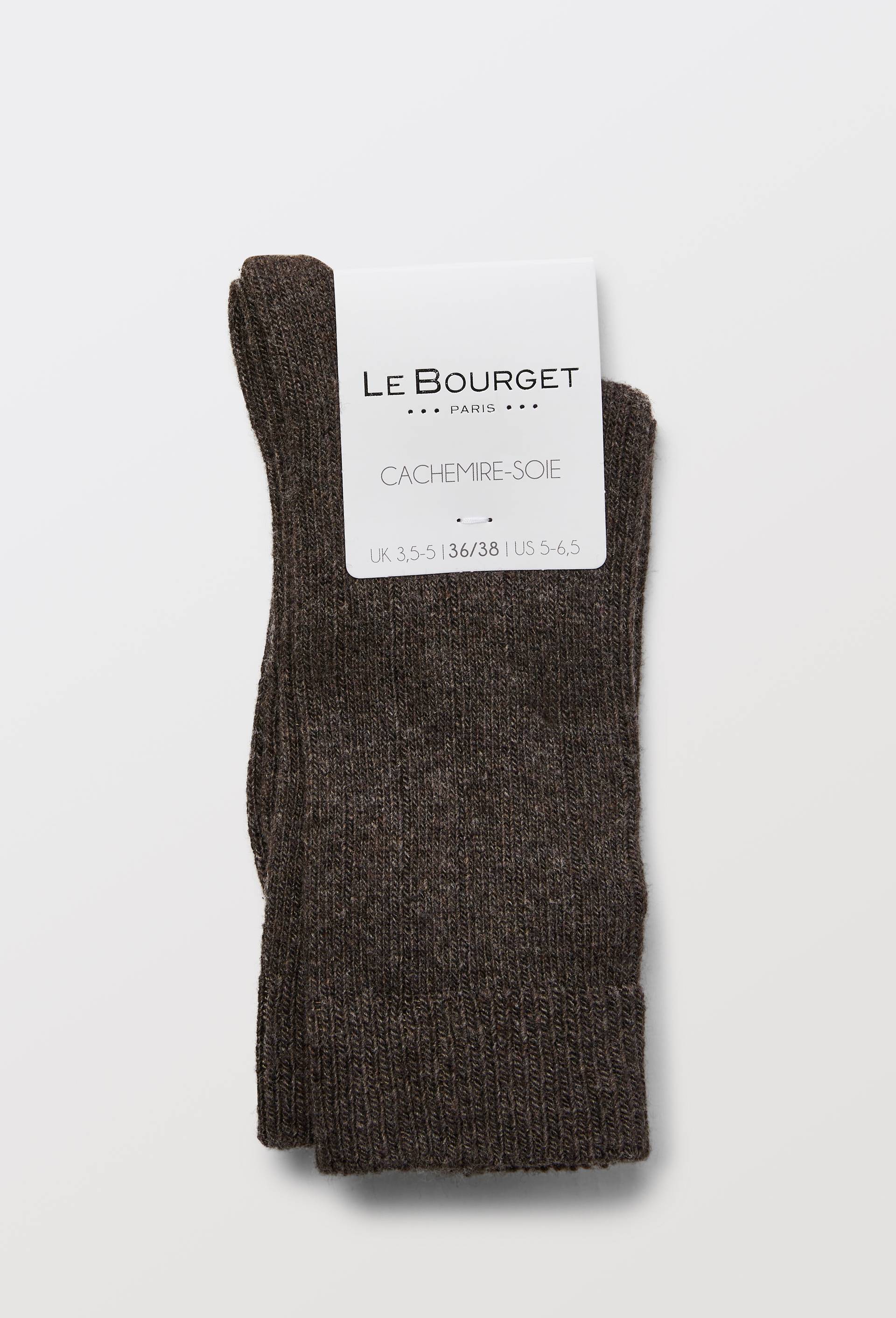 Paire de chaussettes &agrave; c&ocirc;tes en m&eacute;lange cachemire et soie Le Bourget, Brun clair, large image number 2