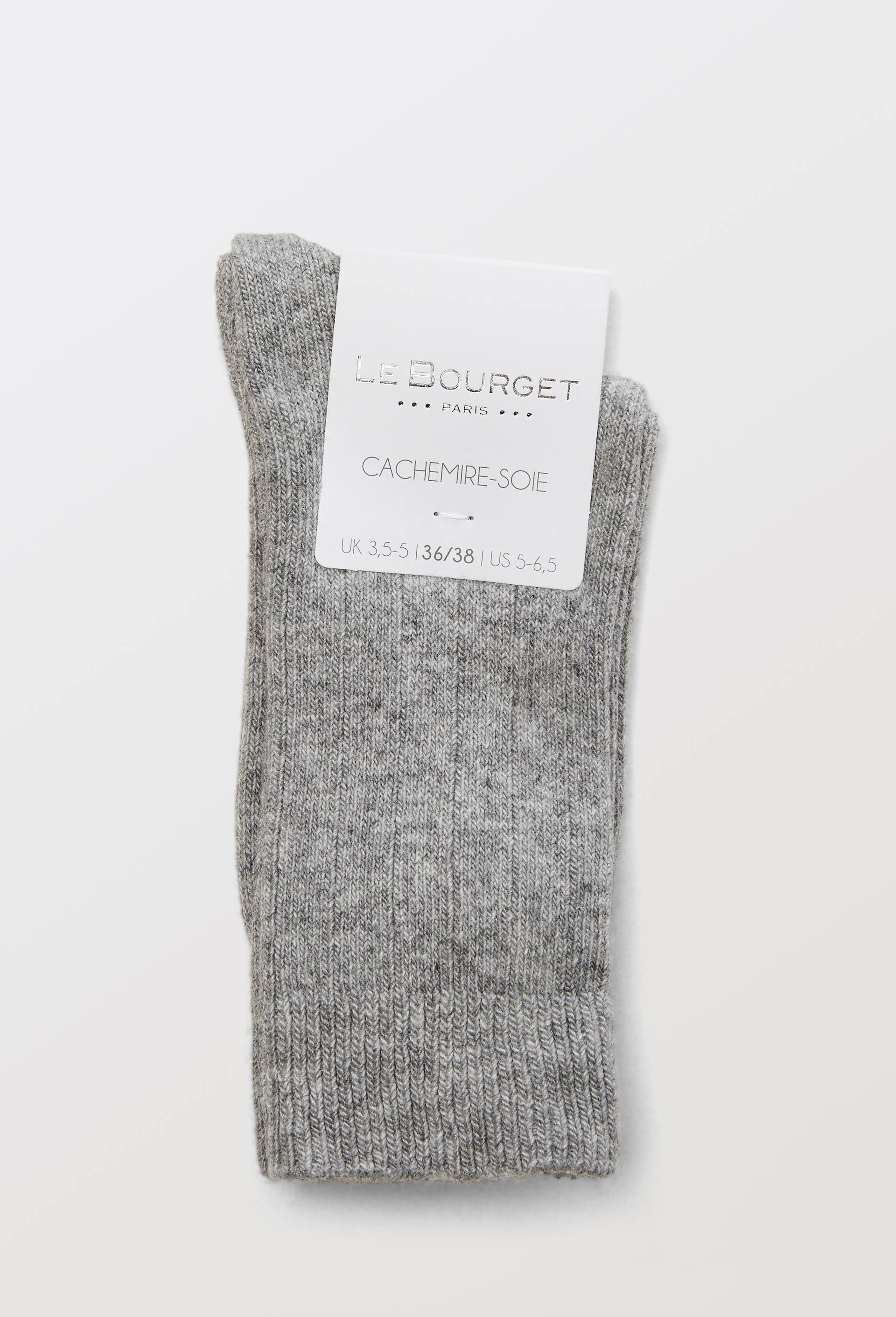 Paire de chaussettes &agrave; c&ocirc;tes en m&eacute;lange cachemire et soie Le Bourget, Gris, large image number 3