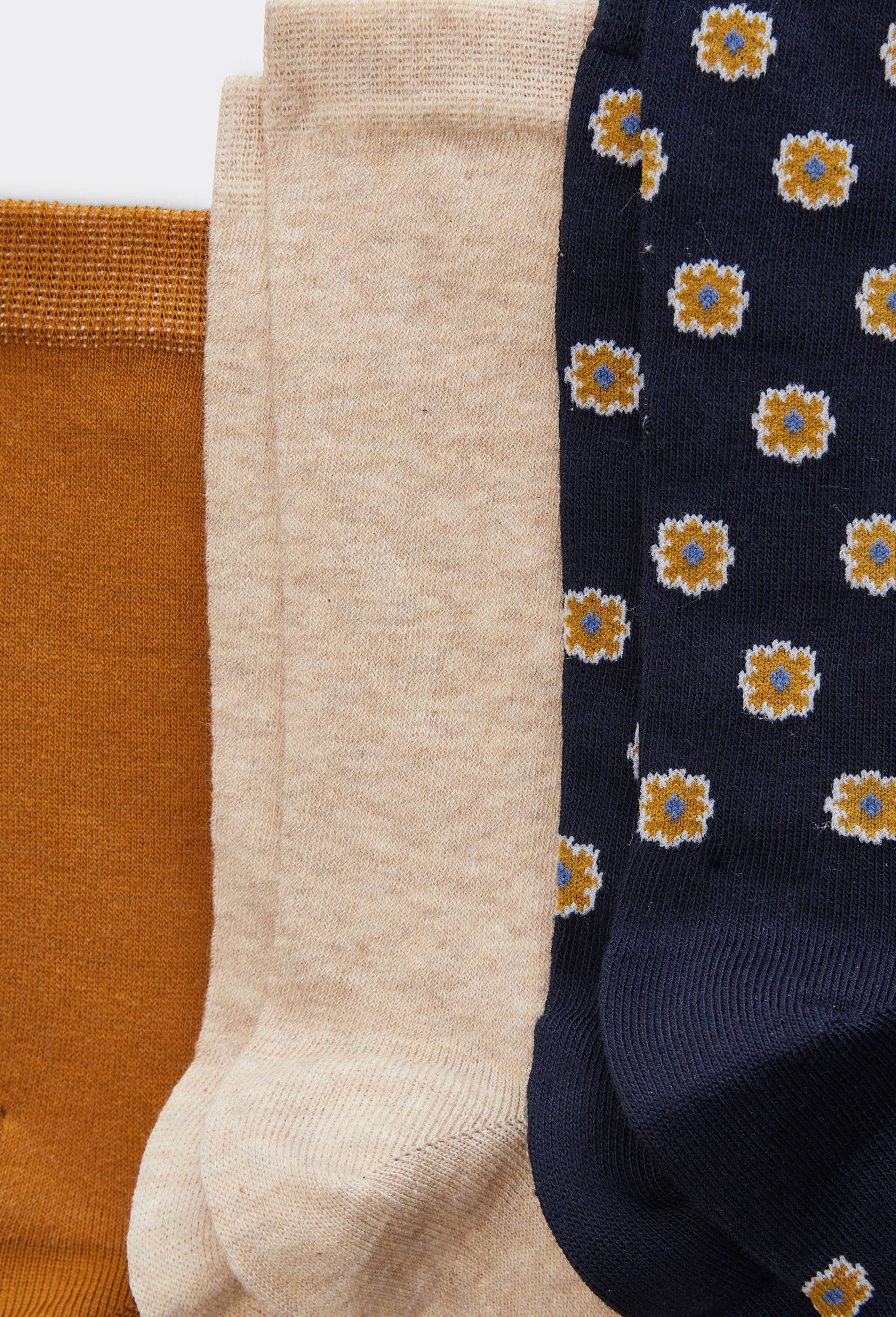 Lot de 3 paires de chaussettes fantaisie en coton MONOPRIX, Bleu fonc&eacute;, large image number 1