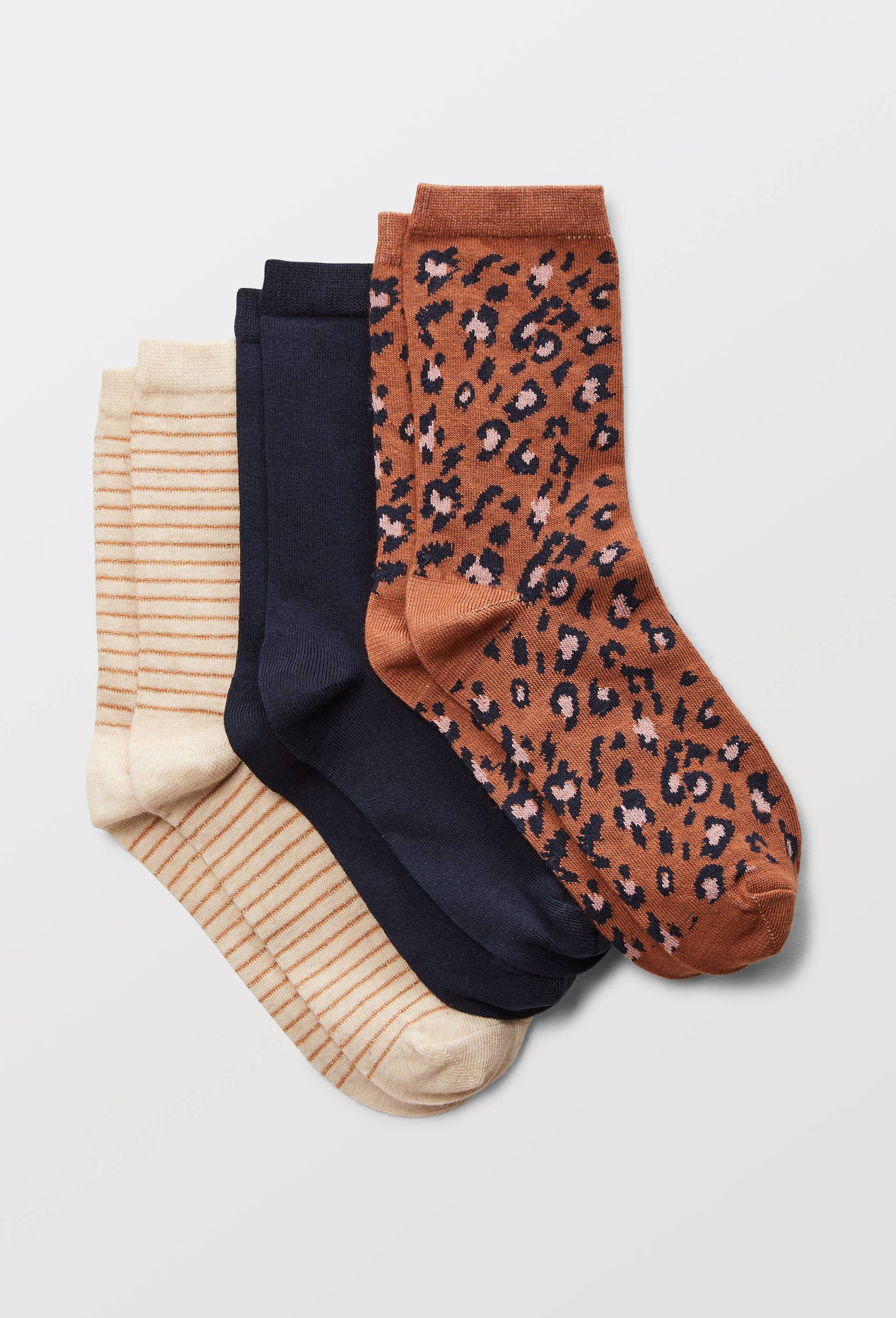 Lot de 3 paires de chaussettes fantaisie L&eacute;opard en coton MONOPRIX, Brun, large image number 0