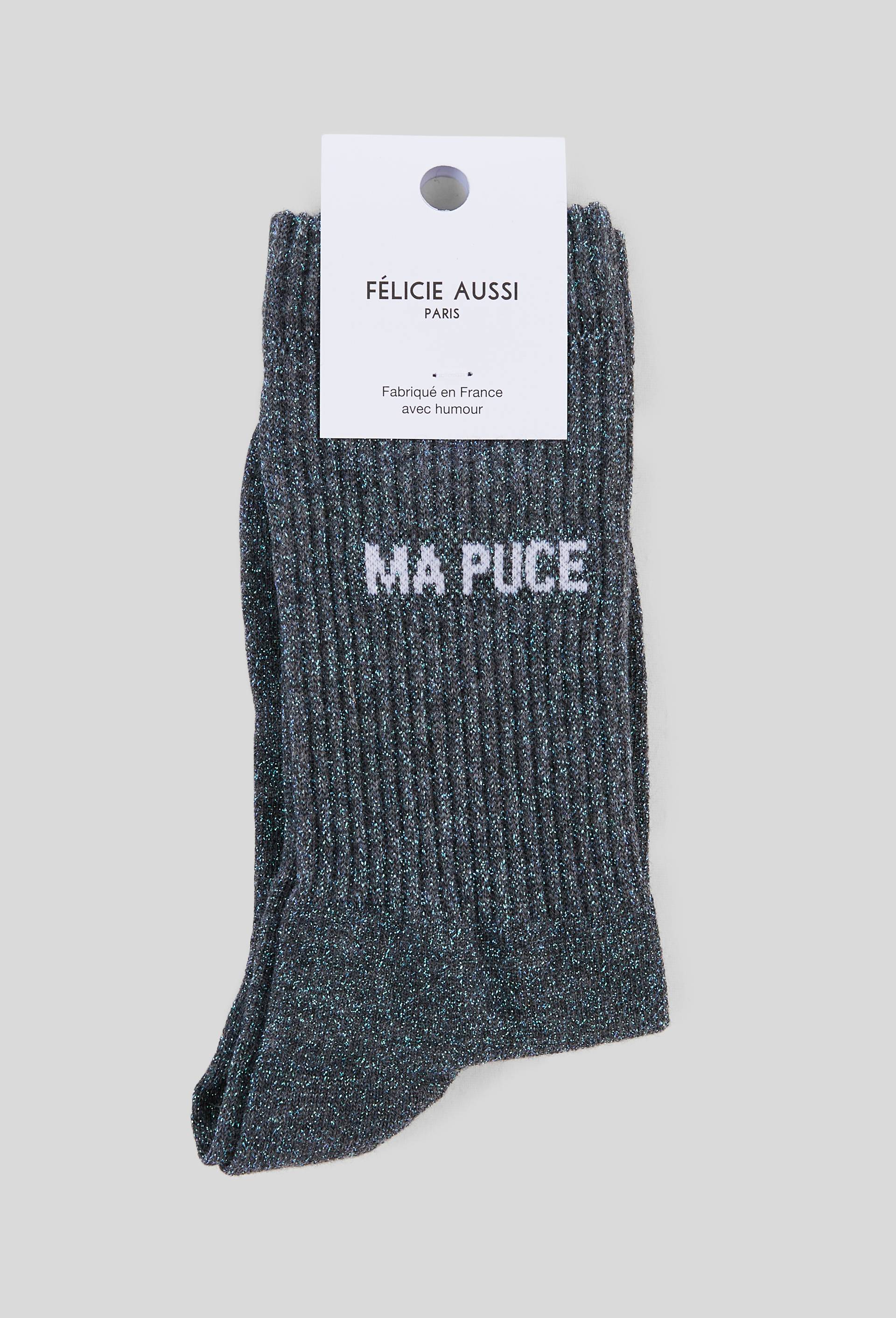 Paire de chaussettes &agrave; message FELICIE AUSSI, Bleu fonc&eacute;, large image number 0