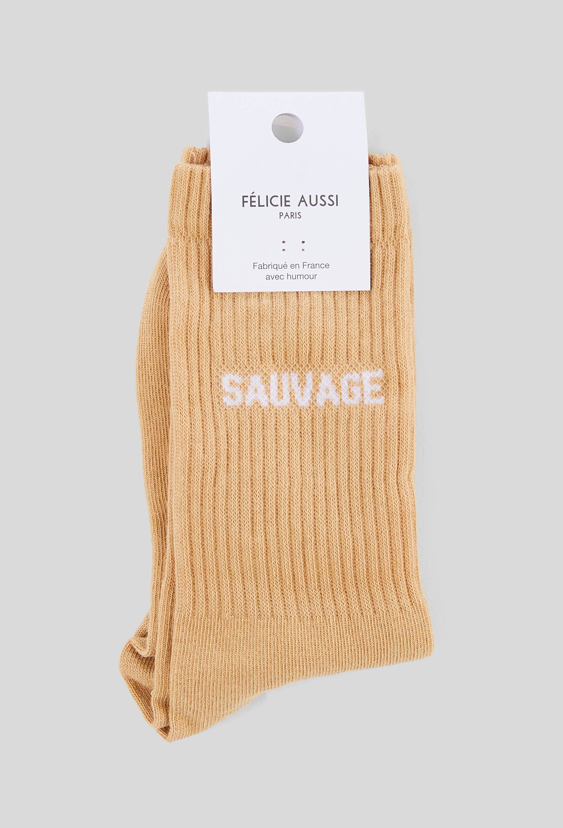 Paire de chaussettes &agrave; message FELICIE AUSSI, Brun clair, large image number 0