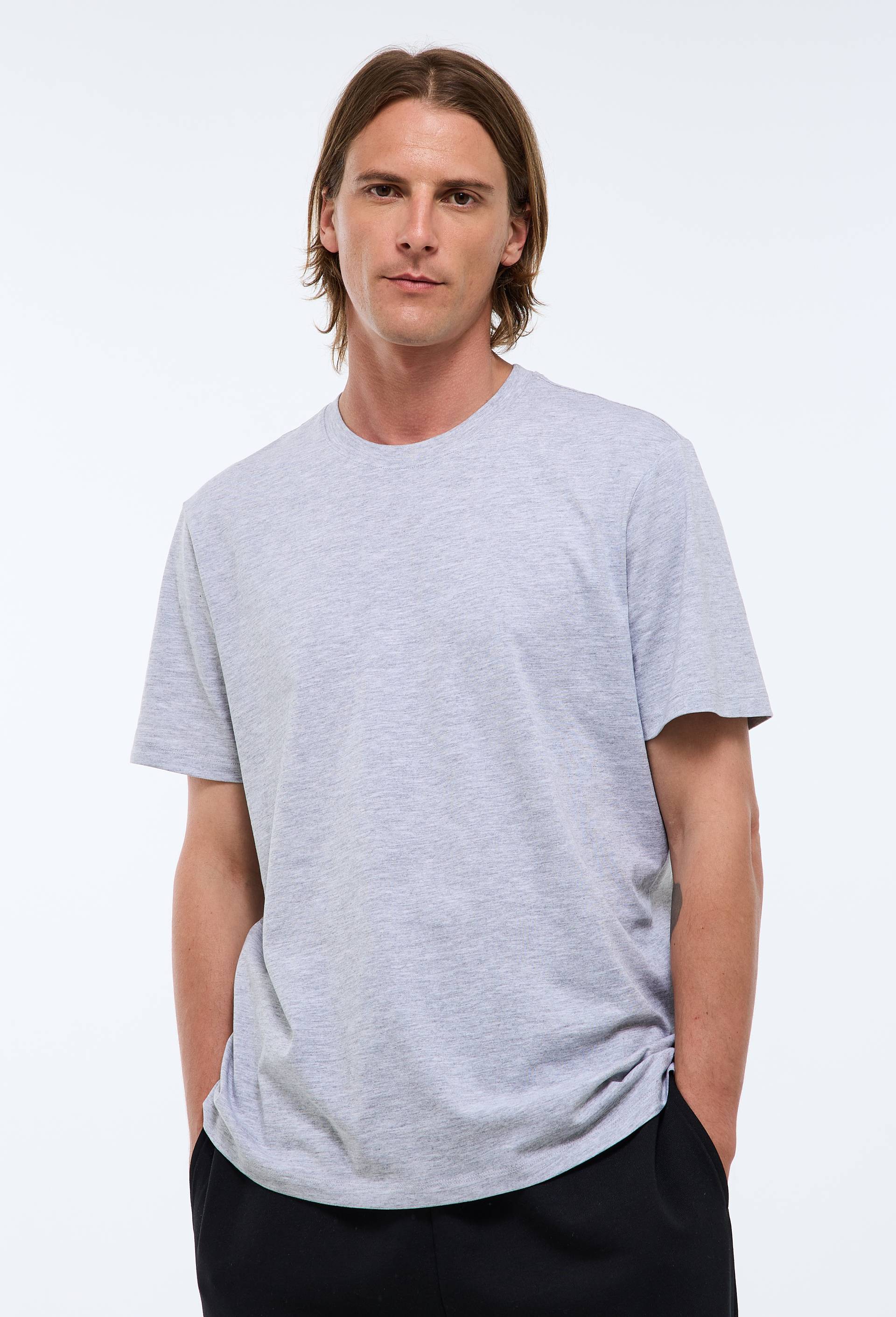 T-shirt manches courtes col rond contenant du coton BIO, Gris, large image number 0.0