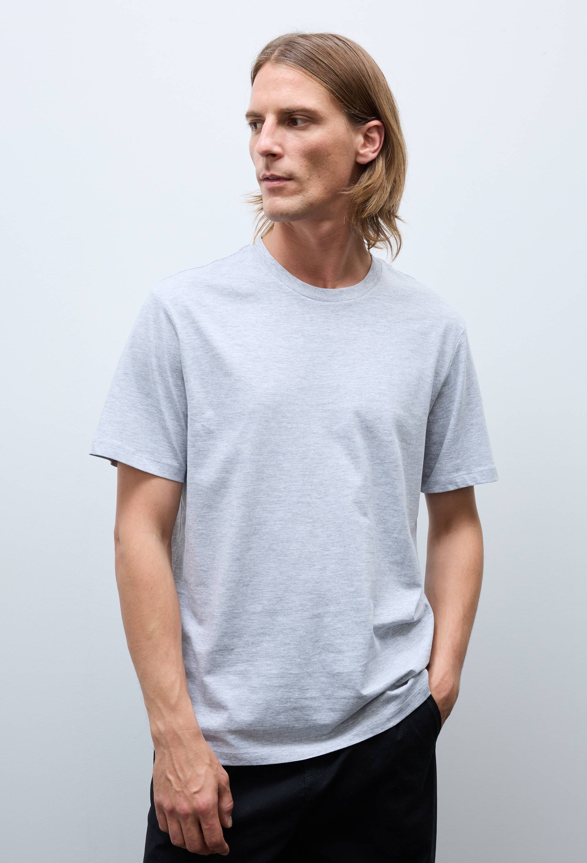 T-shirt manches courtes col rond contenant du coton BIO, Gris, large image number 0.0