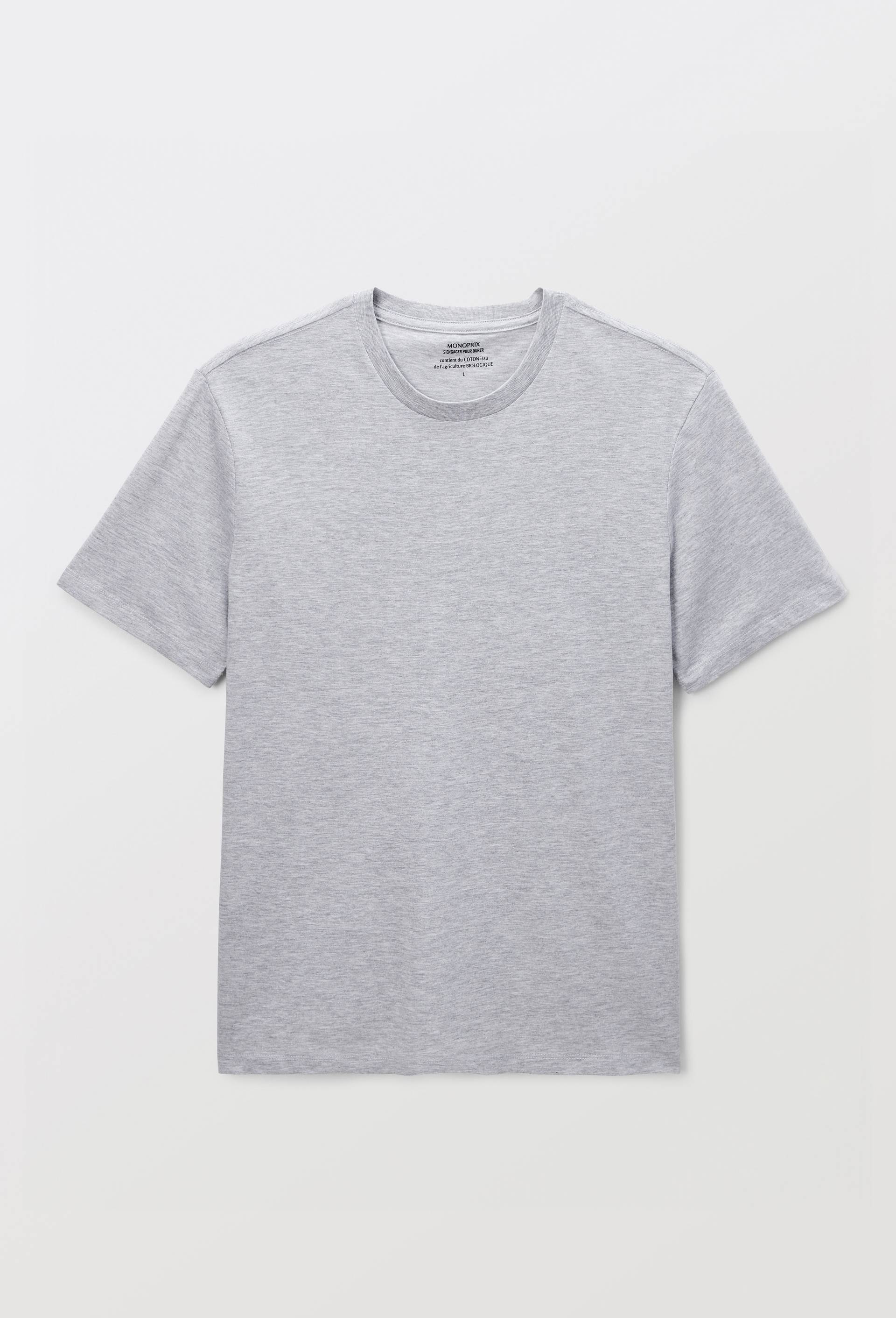 T-shirt manches courtes col rond contenant du coton BIO, Gris, large image number 2.0