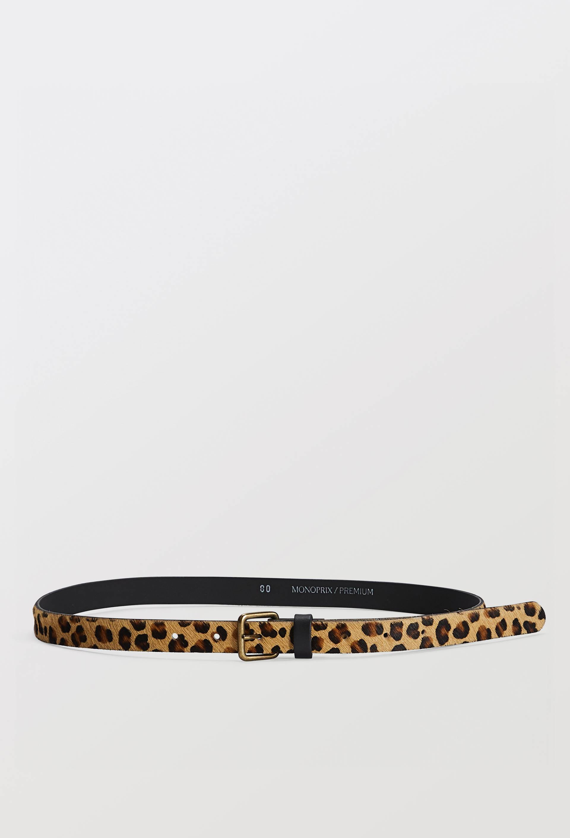 Ceinture imprim&eacute; l&eacute;opard 2 cm en cuir poils, Brun clair, large image number 0.0