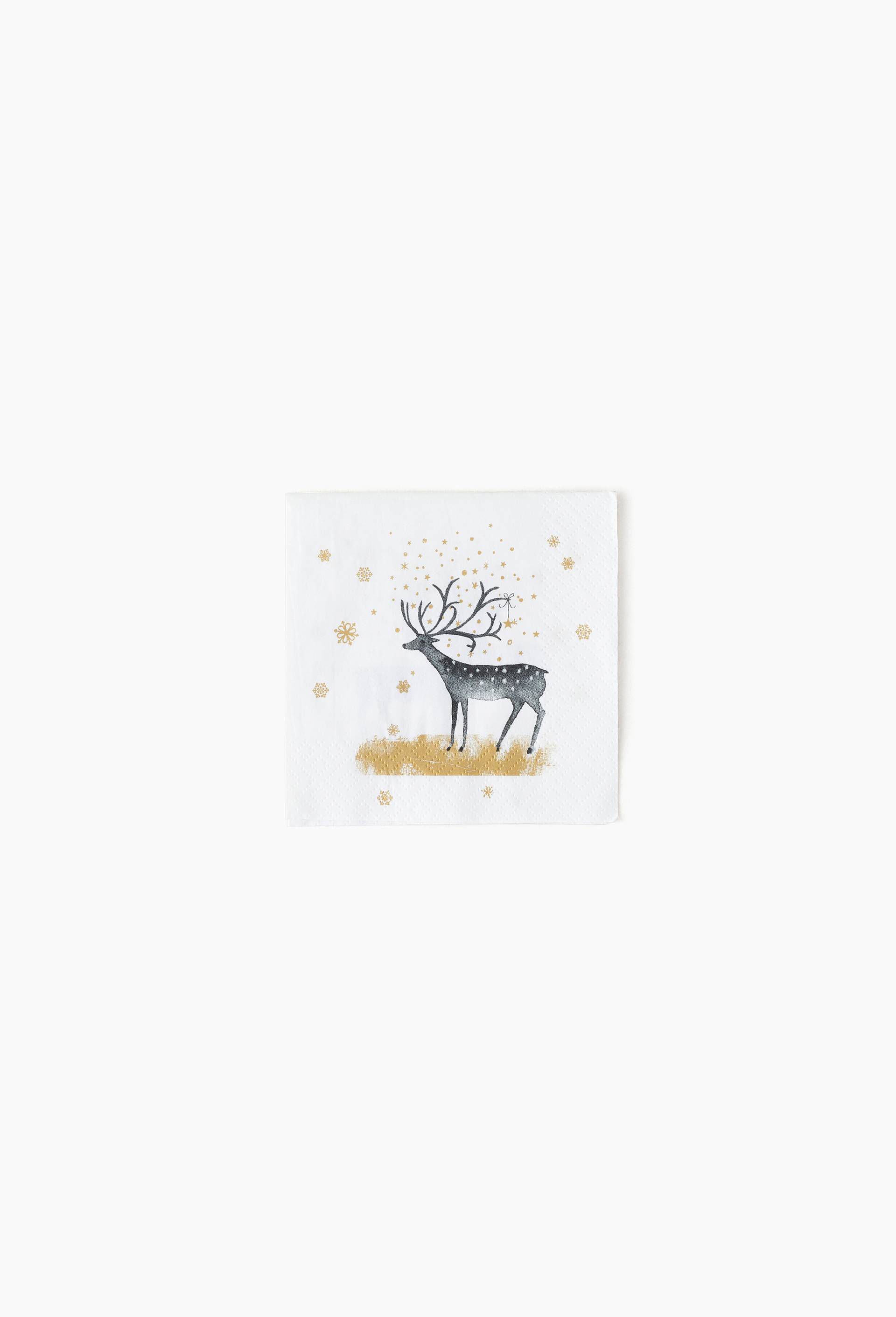 20 serviettes 25x25cm imprim&eacute; cerfs et flocons, Noir, large image number 0.0