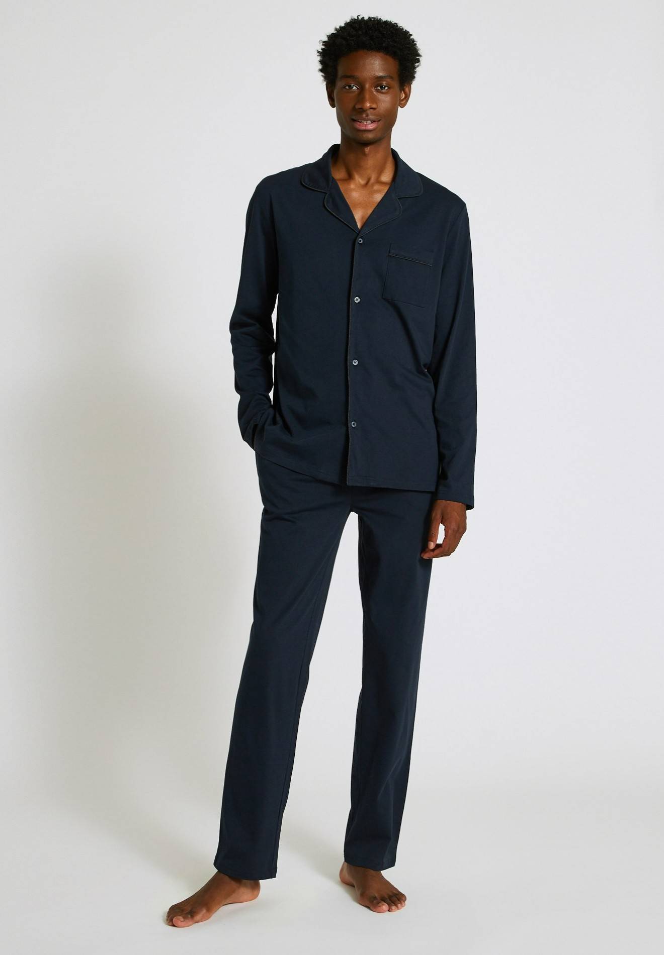 Pyjama manches longues et pantalon en mélange coton et viscose, Bleu foncé, large image number 3