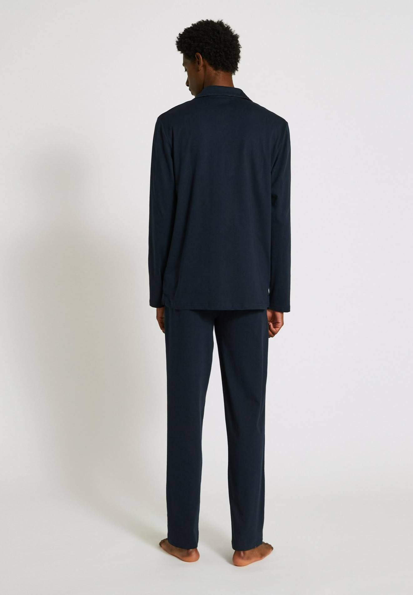 Pyjama manches longues et pantalon en mélange coton et viscose, Bleu foncé, large image number 4