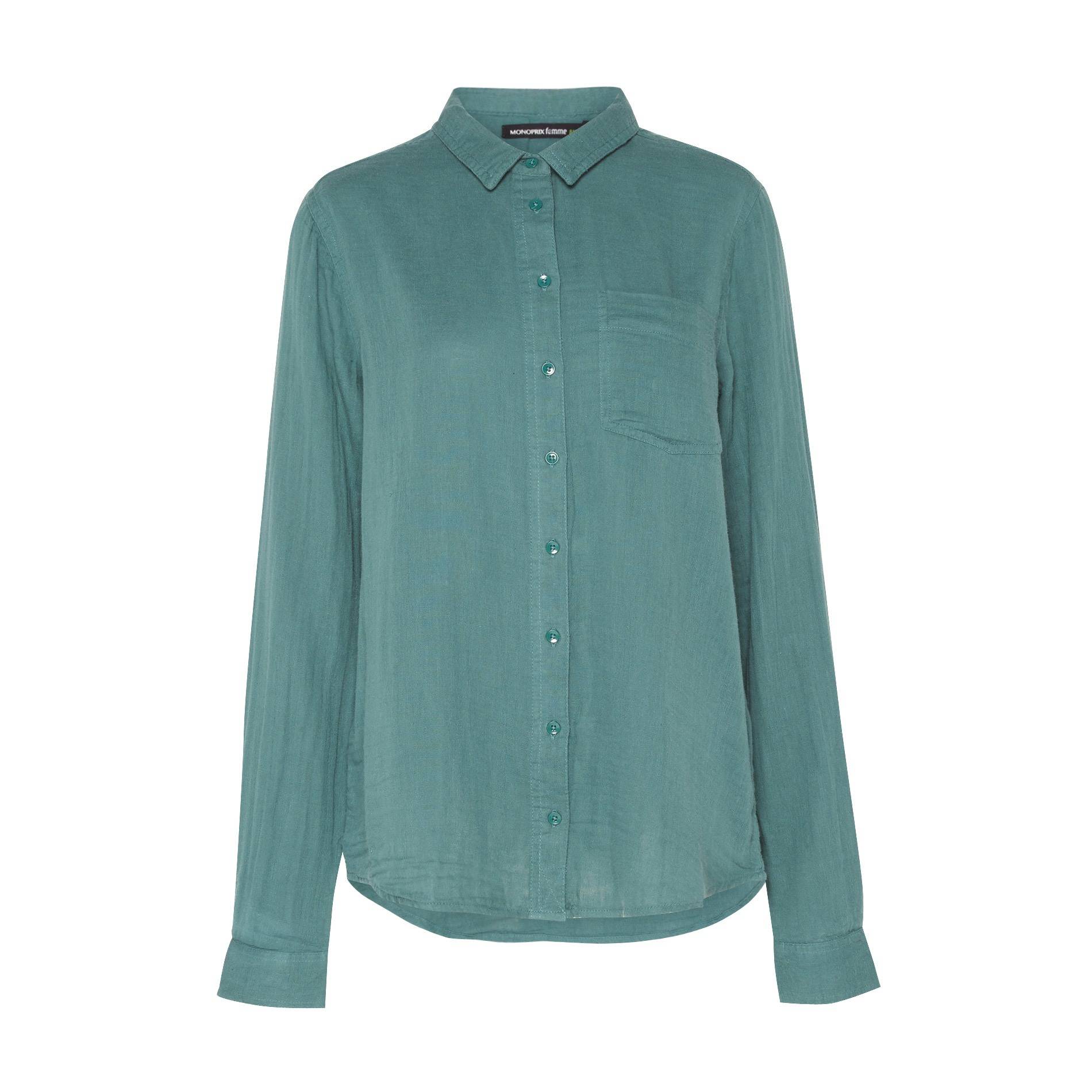 Chemise manches longues en coton tubique, Emeraude, large image number 1