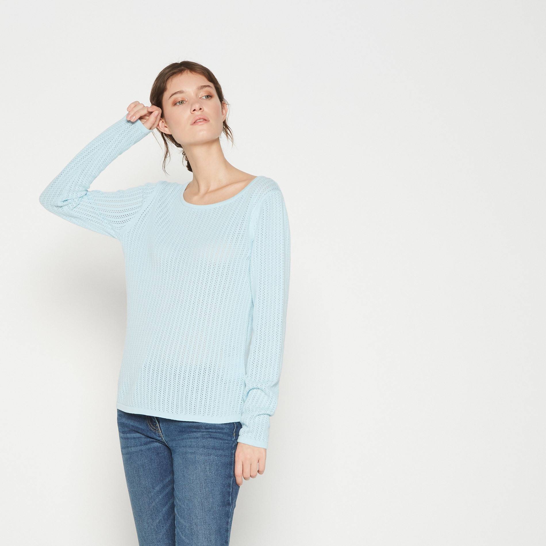 Pull en coton en point fantaisie, Bleu aqua, large image number 0