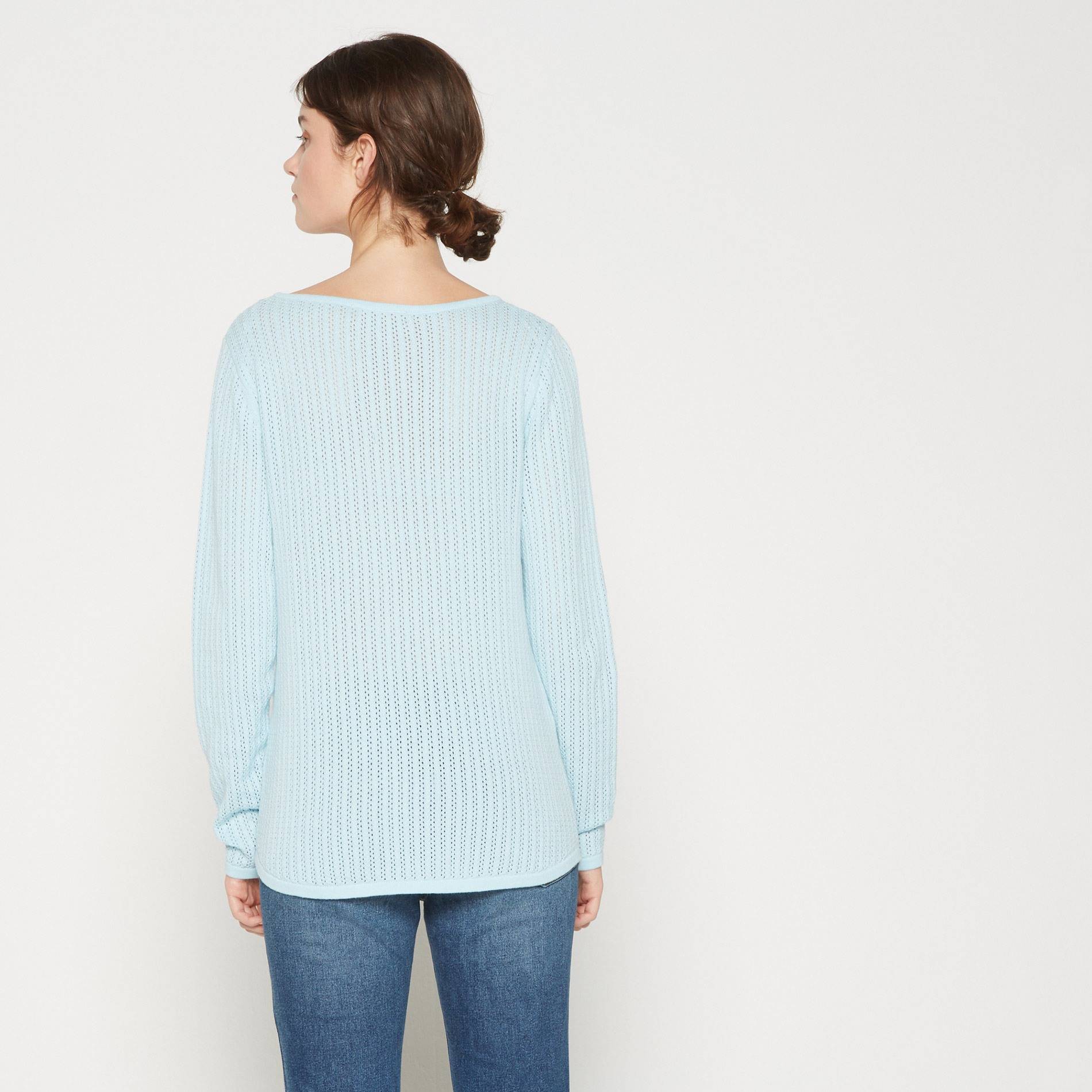 Pull en coton en point fantaisie, Bleu aqua, large image number 1