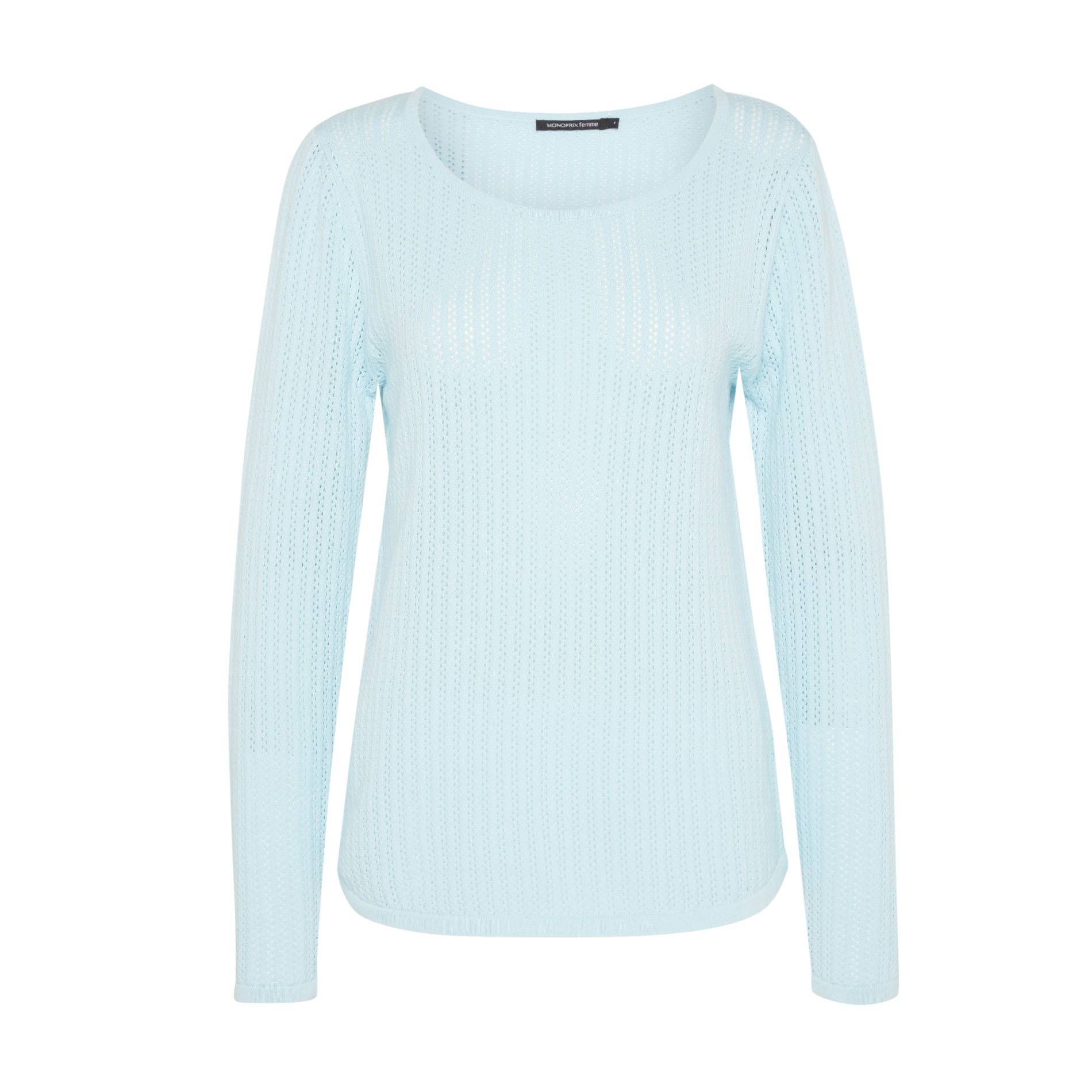 Pull en coton en point fantaisie, Bleu aqua, large image number 2