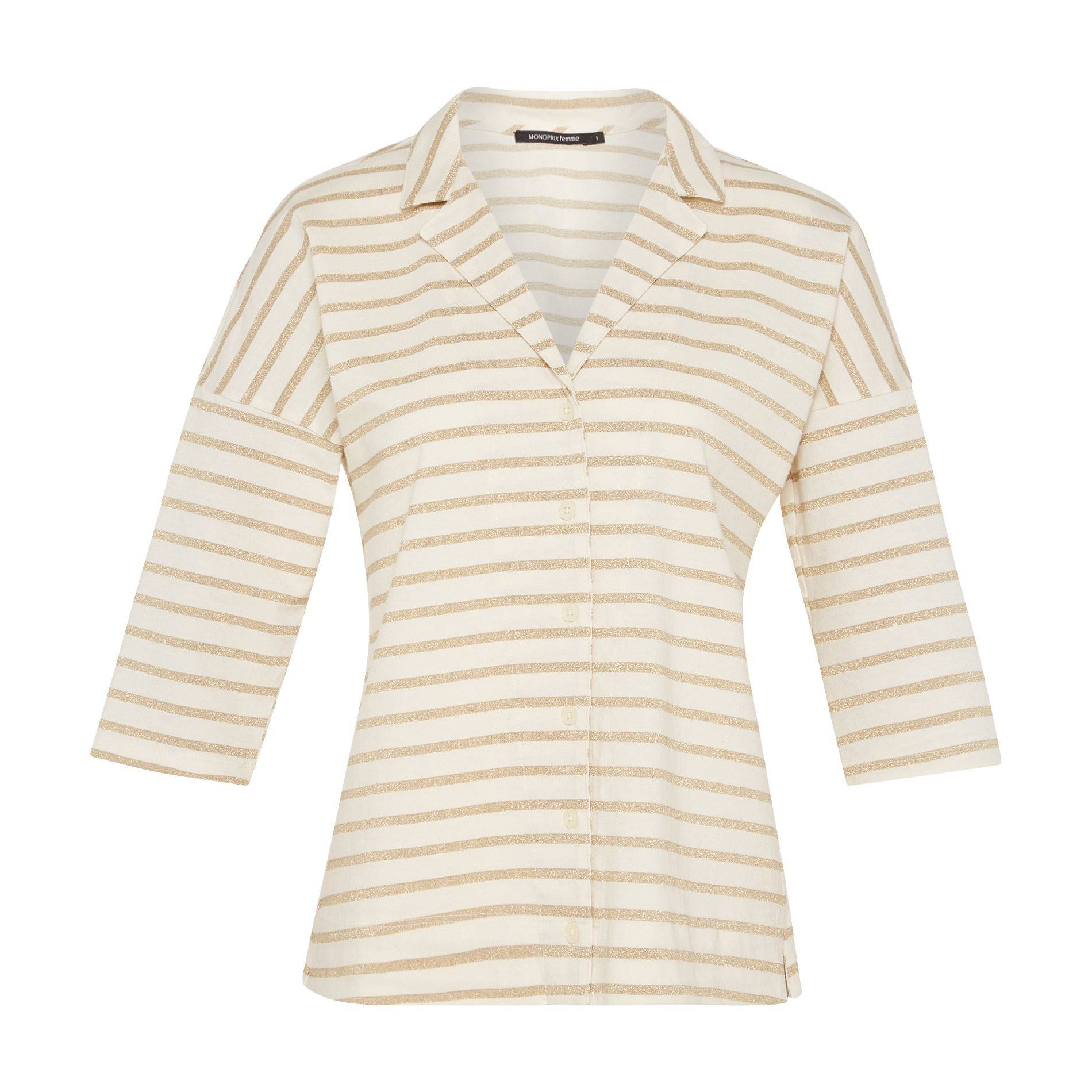 Chemise en maille à rayures dorées, Camel, large image number 1