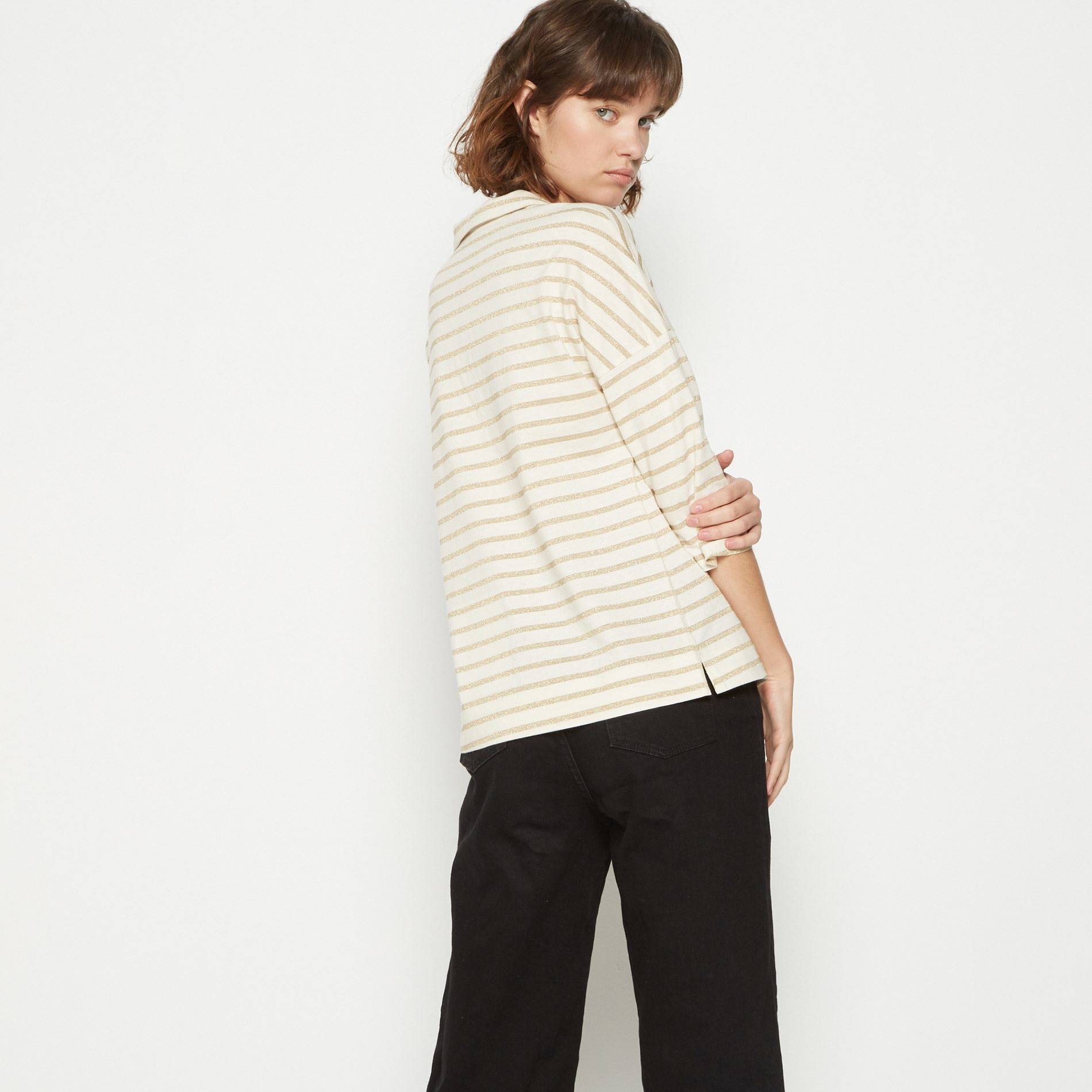 Chemise en maille à rayures dorées, Camel, large image number 2.0