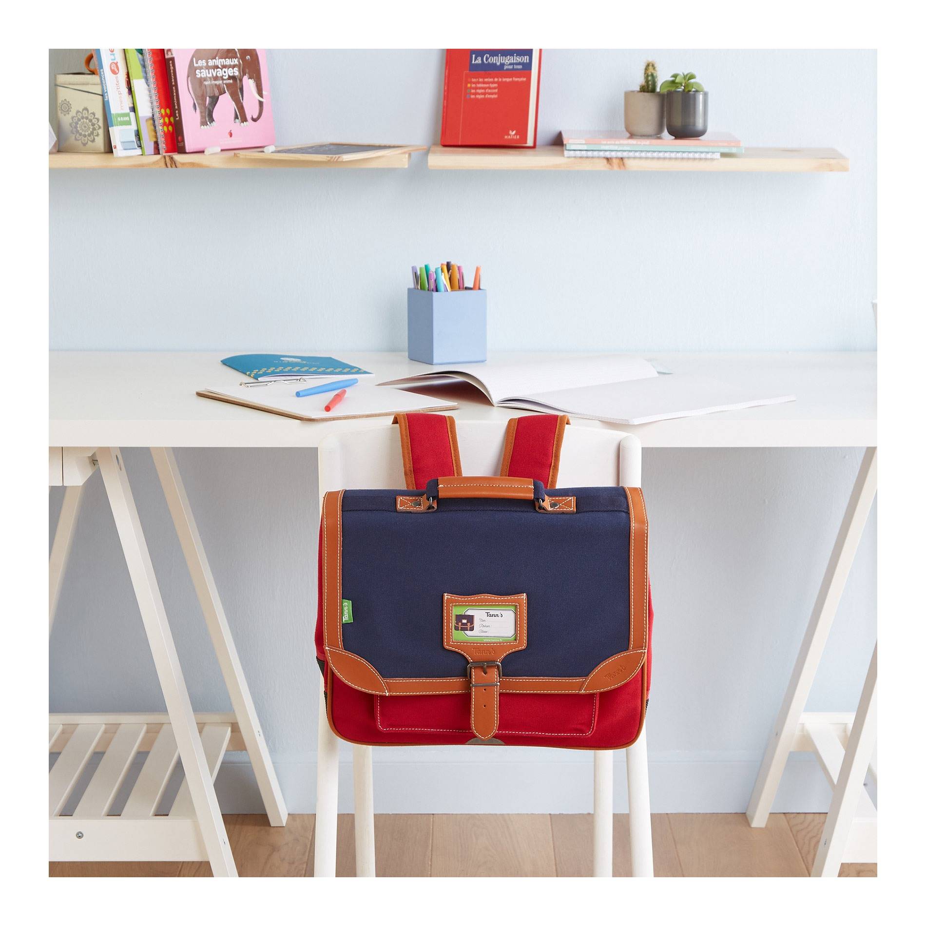 Cartable Tann's 38cm, marine et rouge, Rouge, large image number 0