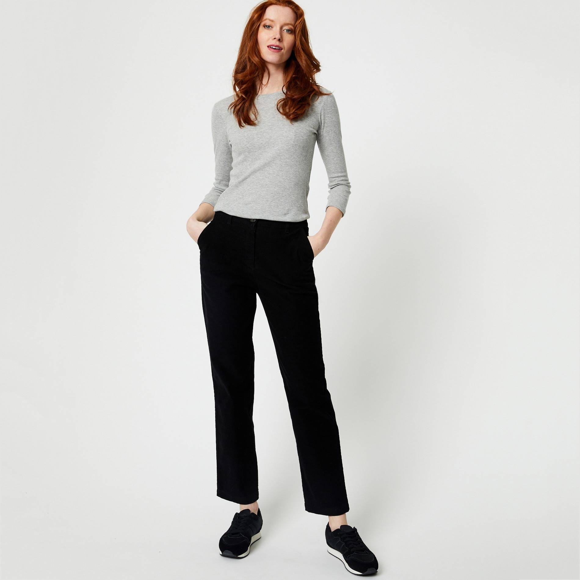 Pantalon boyfriend en velours, Noir, large image number 0