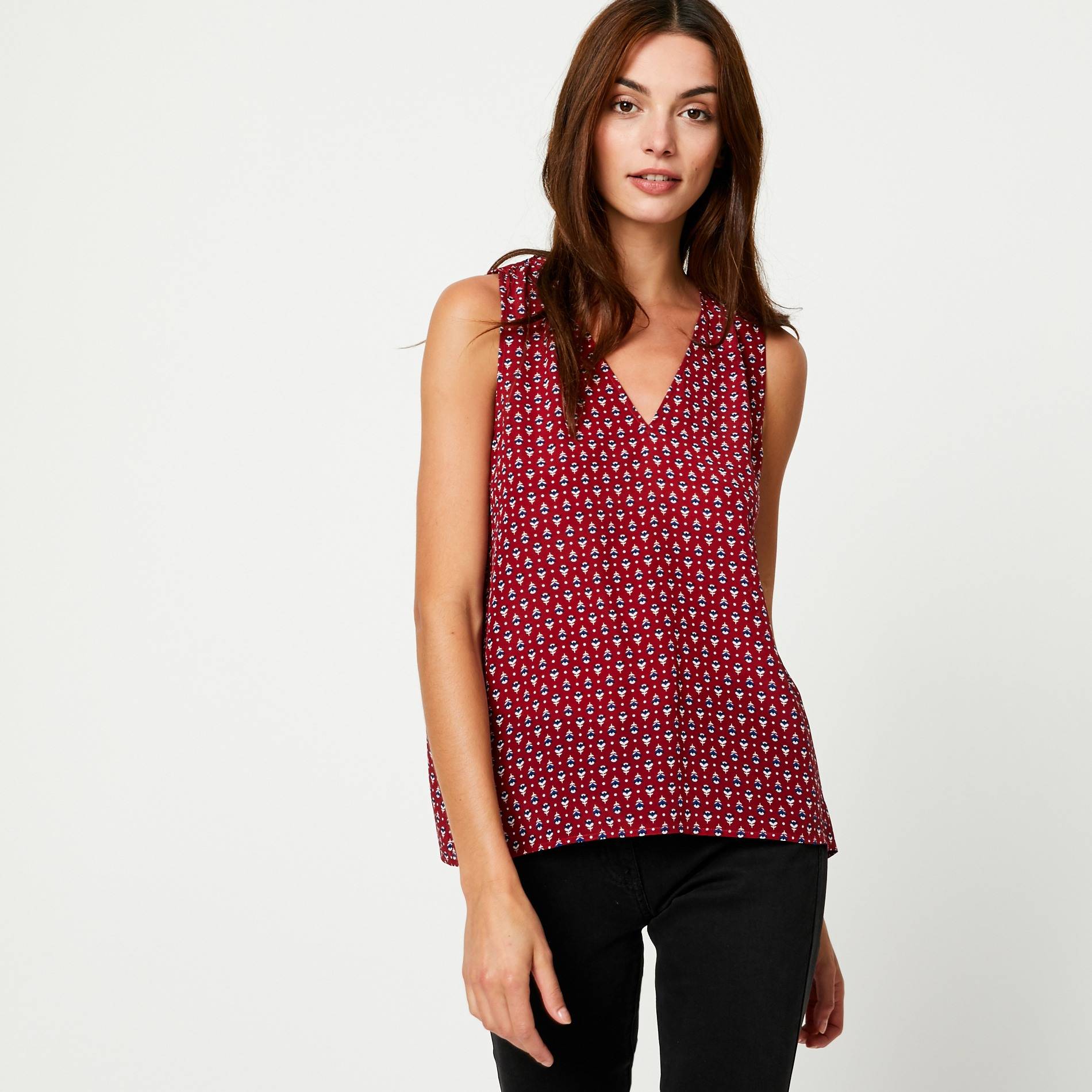 Blouse en soie imprimée, Bordeaux, large image number 0
