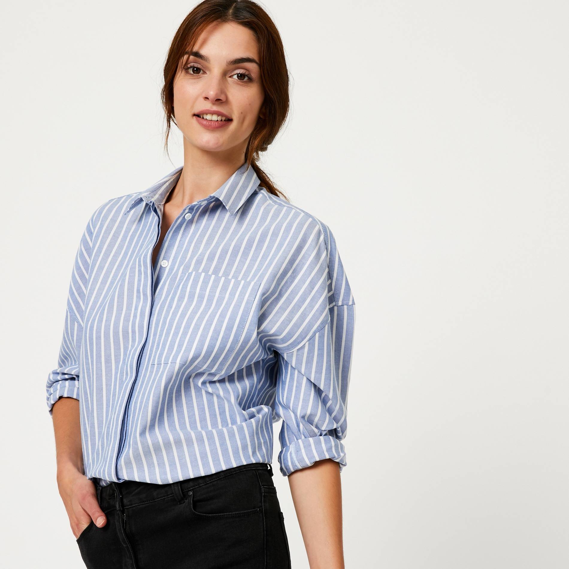 Chemise manches longues rayée, Bleu, large image number 0