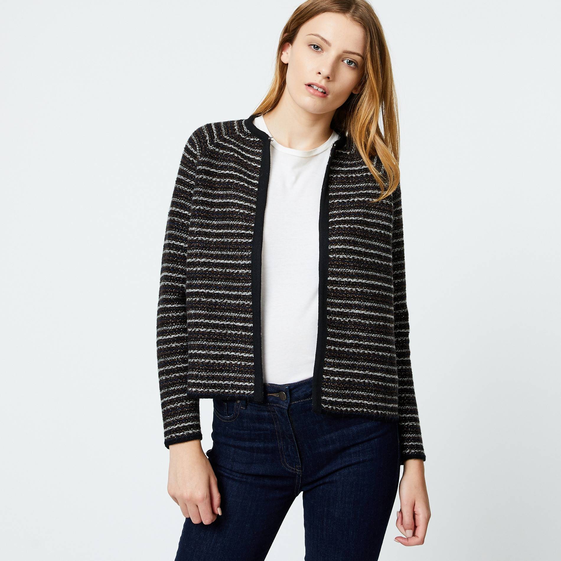 Veste en tricot fantaisie, Noir, large image number 0