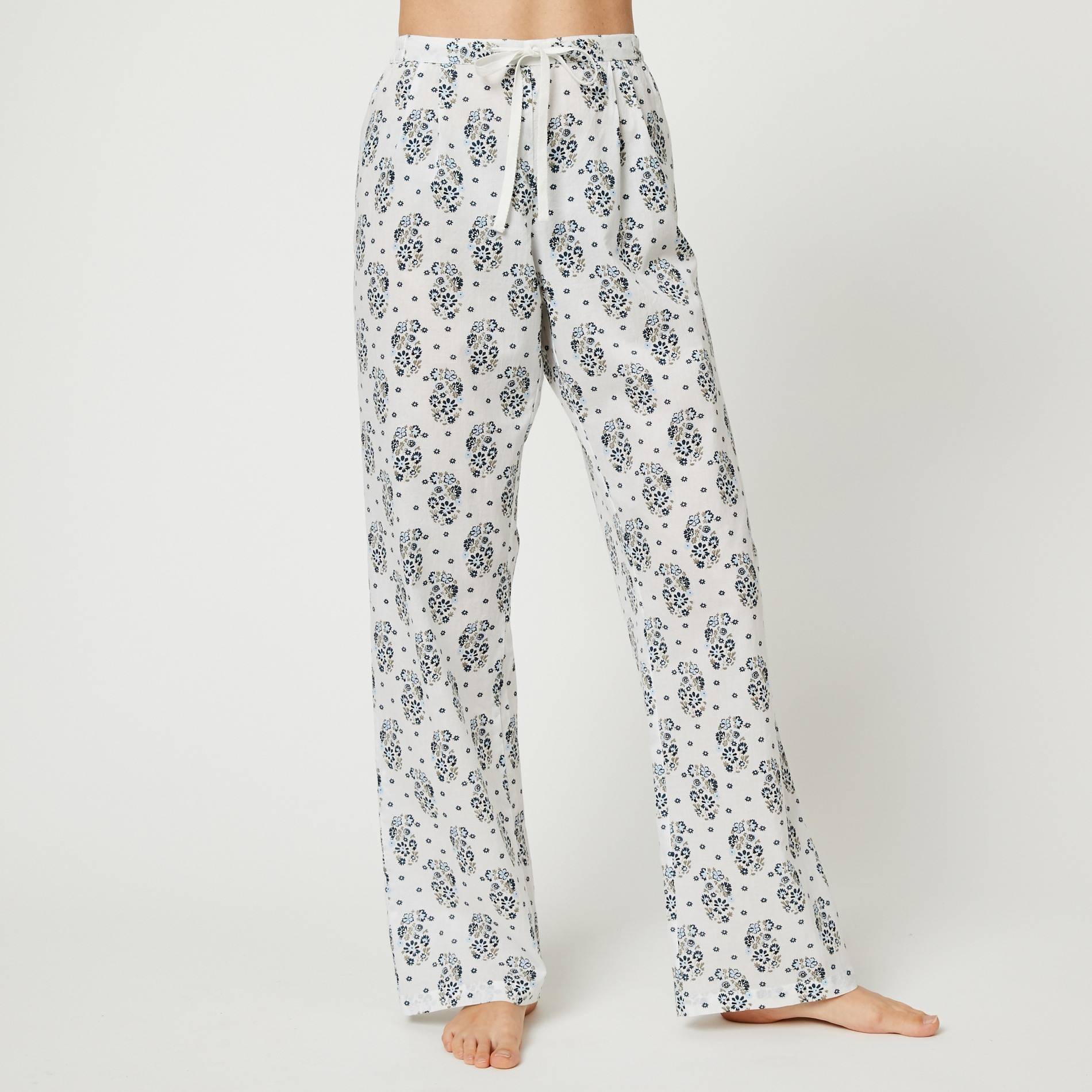 Pantalon imprim&eacute; fleurs, Ecru, large image number 0