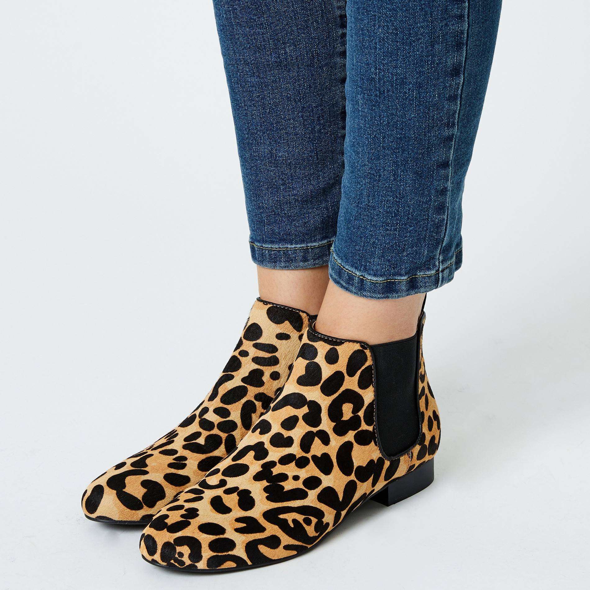 Boots en cuir imprime leopard, Ecru, large image number 1.0