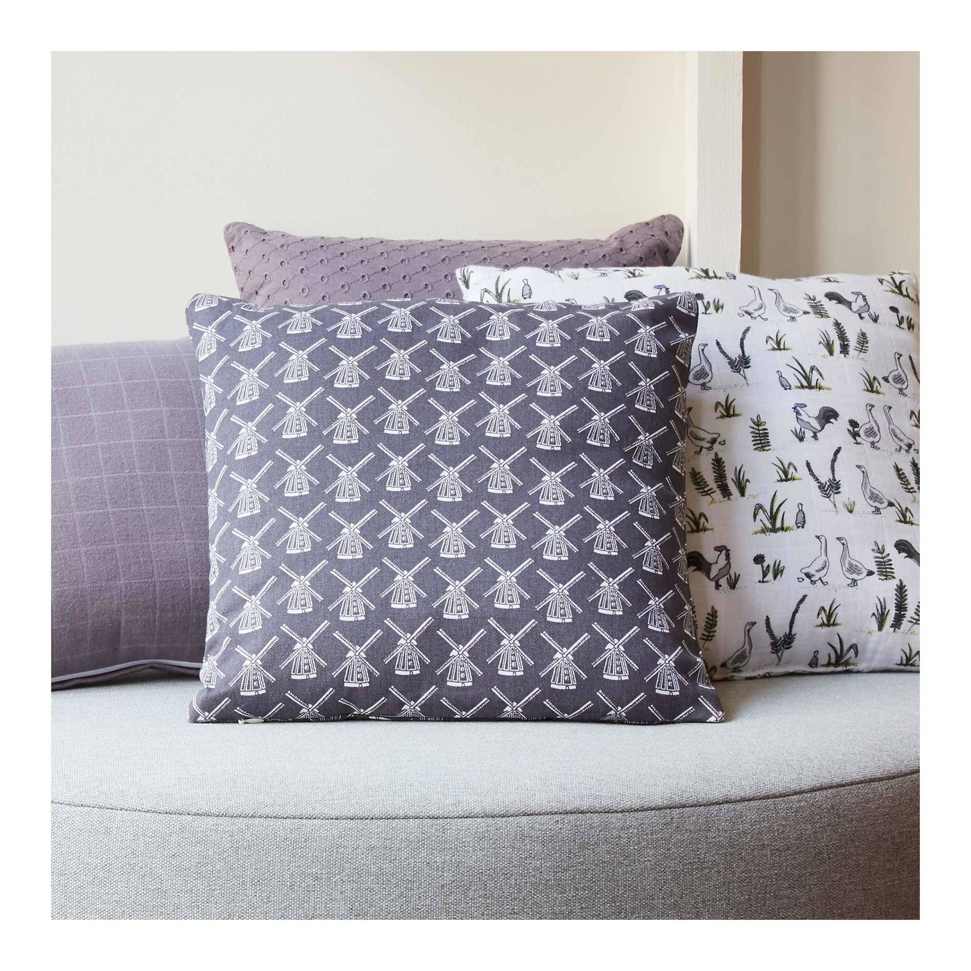 Coussin imprimé moulin, Gris anthracite, large image number 0