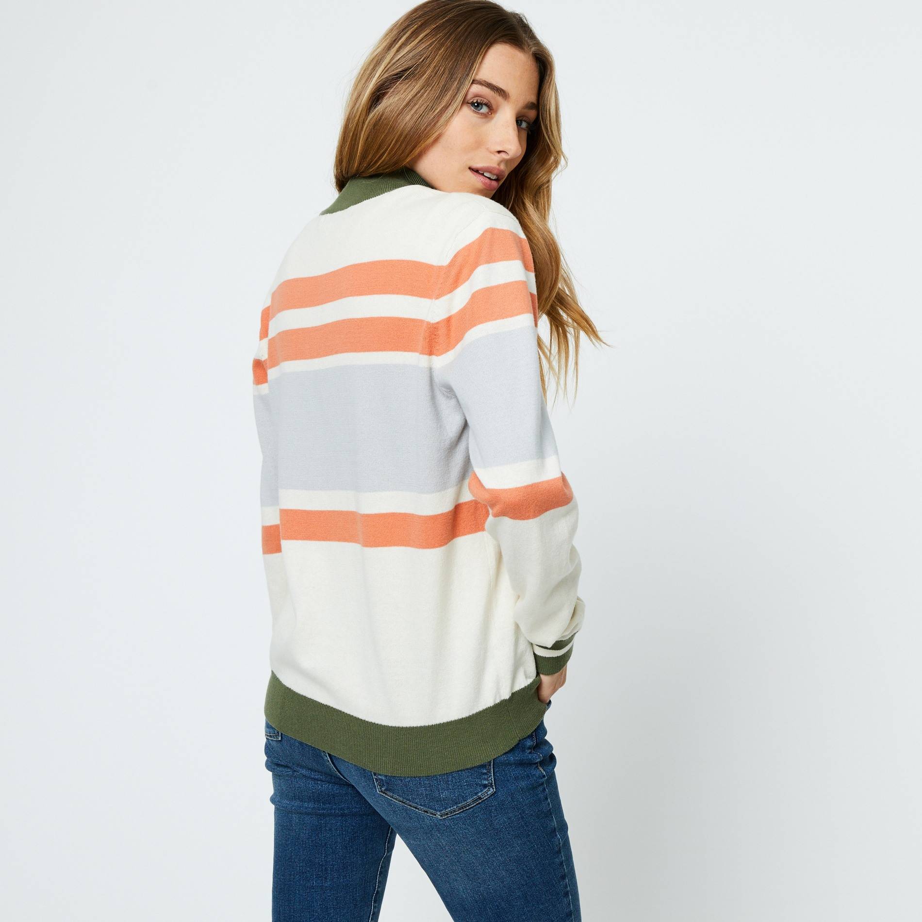 Cardigan en coton, zippé rayure placée, Gris moyen, large image number 1