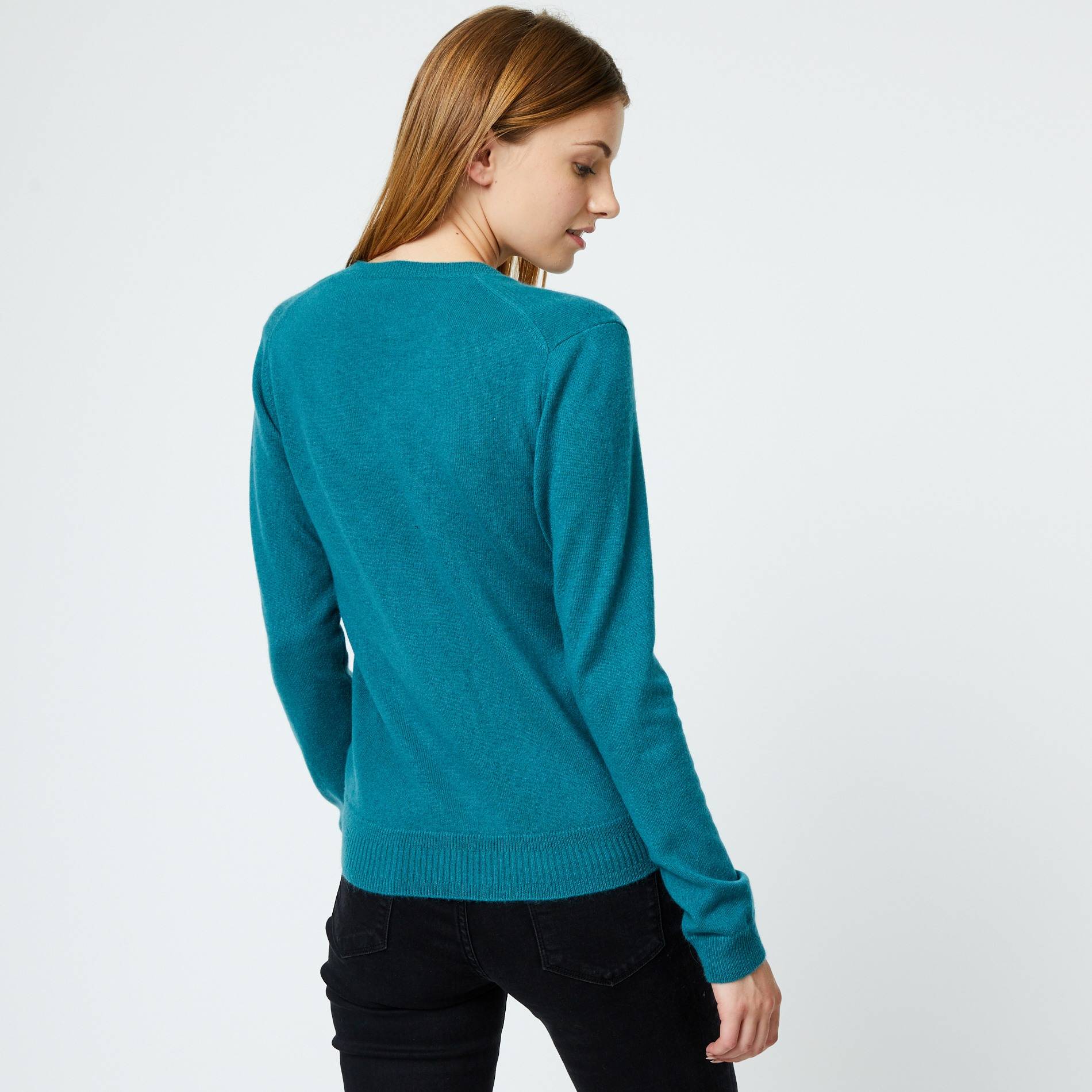 Pull en cachemire manches longues col V, Emeraude, large image number 1.0