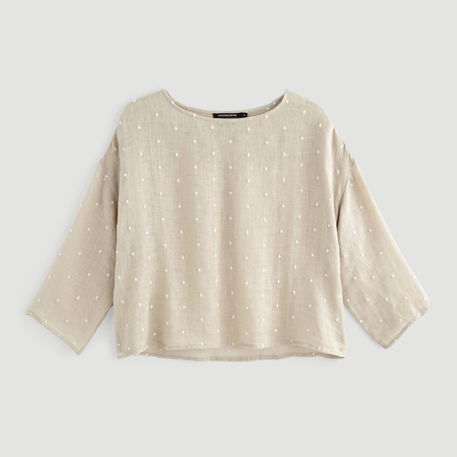 Blouse en lin manches longues à pois, Gris foncé, large image number 2