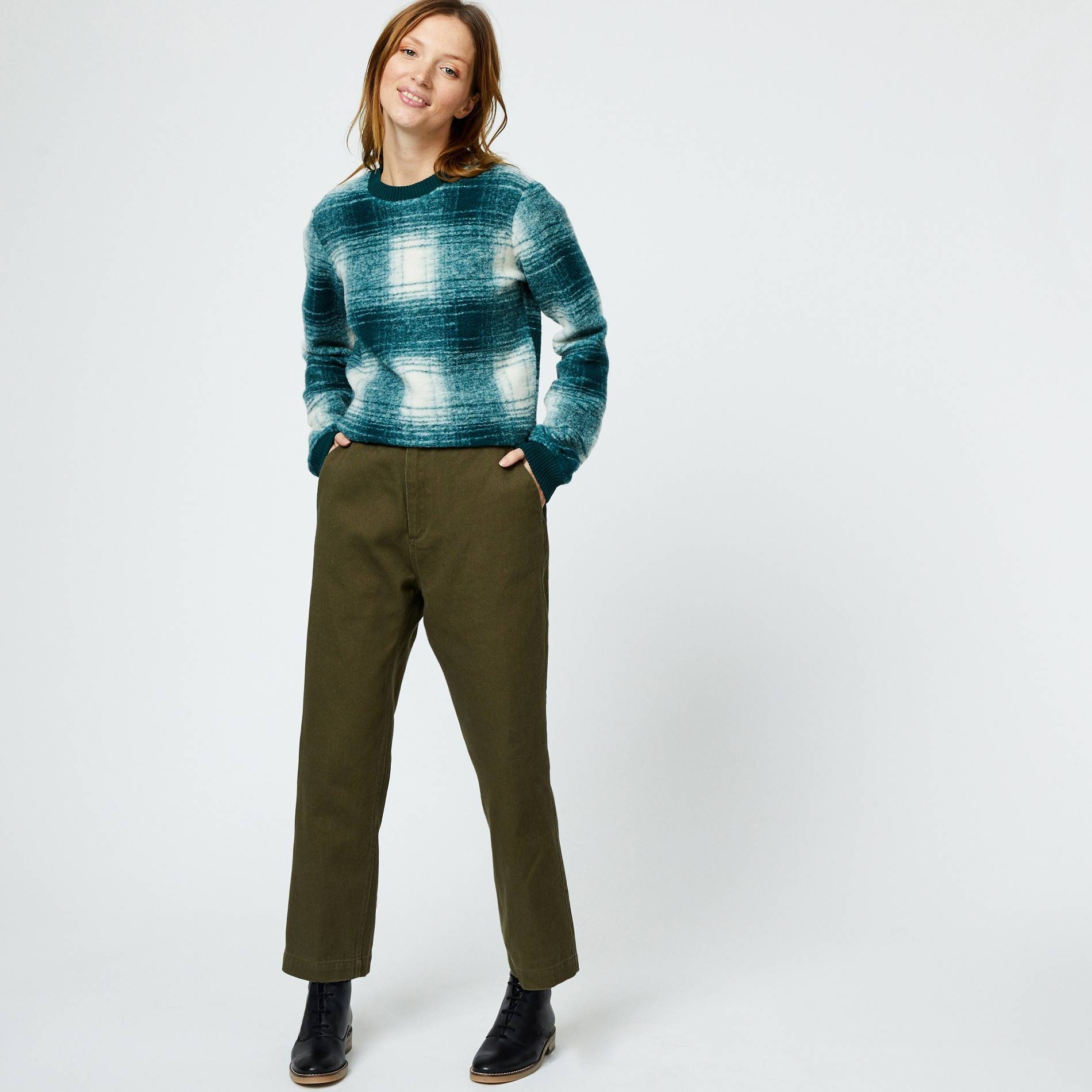 Pantalon slack basique coton, Kaki, large image number 0