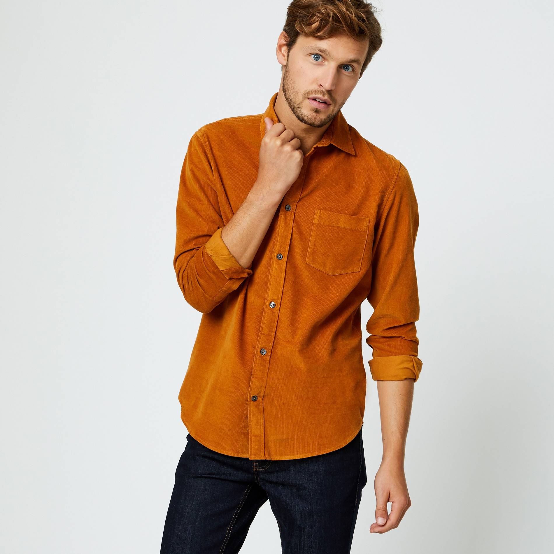 Chemise velours regular fit, Jaune pâle, large image number 0.0