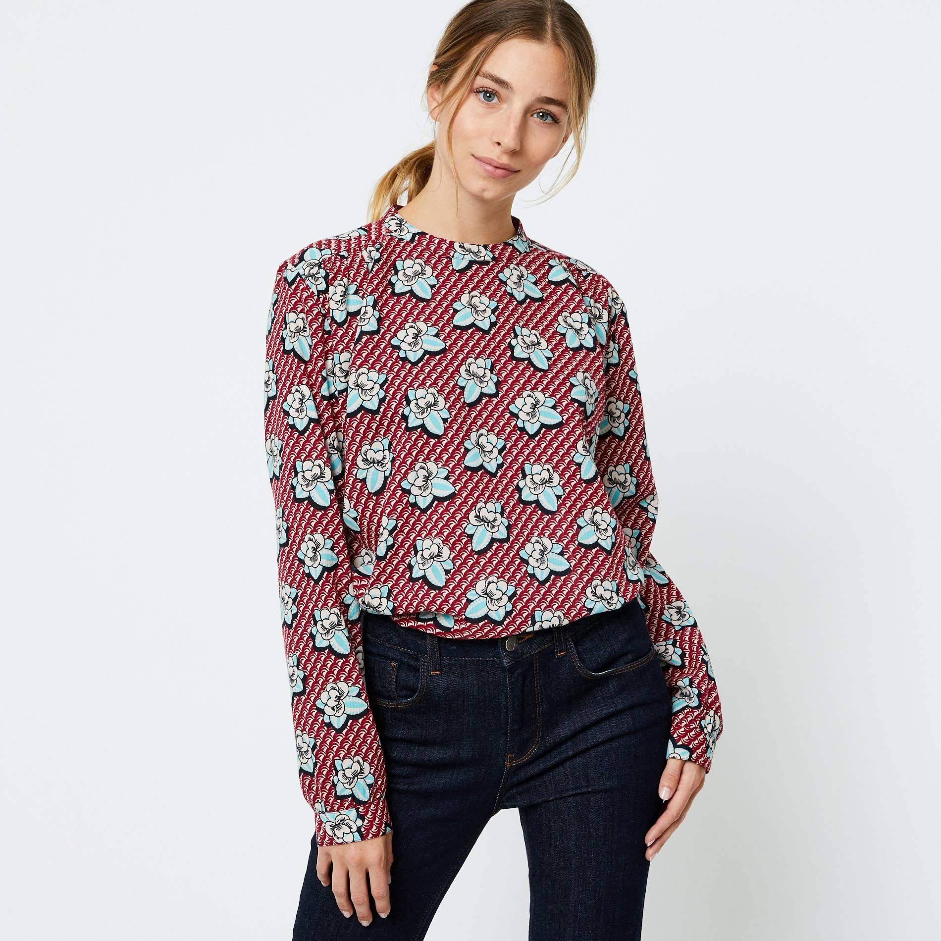 Blouse manches longues imprimée, Bordeaux, large image number 0.0