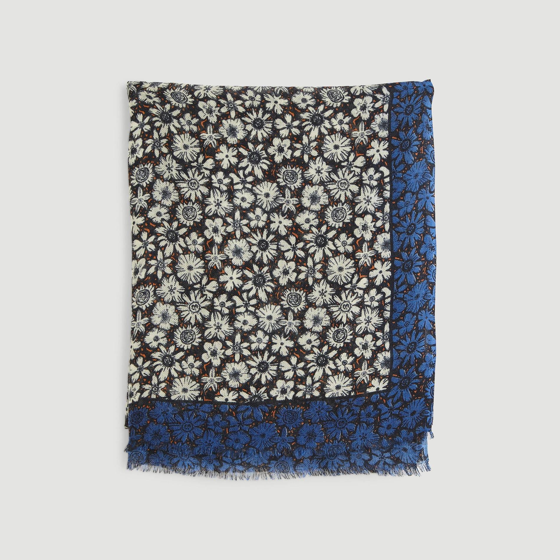 Etole en laine imprimé fleurs, 70x180cm, Bleu vif, large image number 1