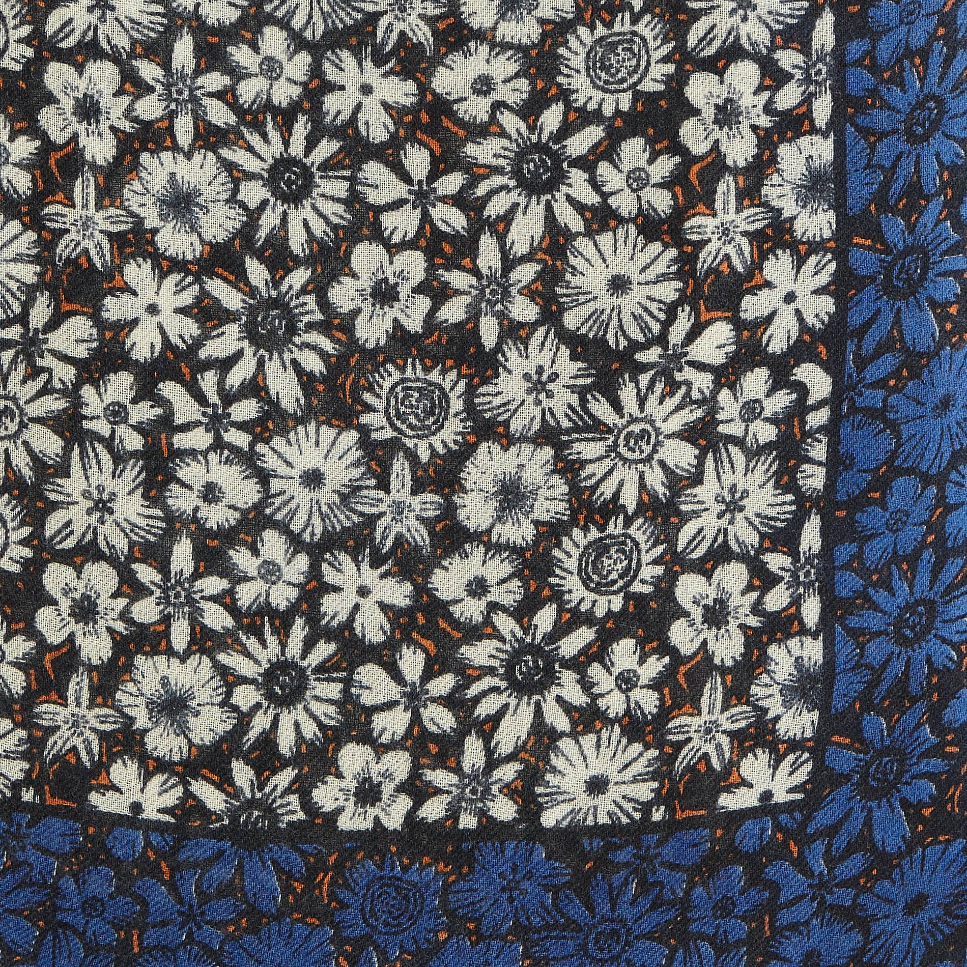 Etole en laine imprimé fleurs, 70x180cm, Bleu vif, large image number 2.0