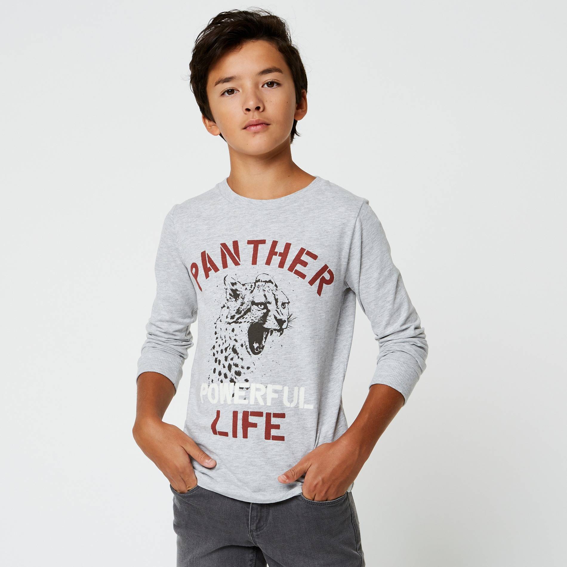 T-shirt manches longues imprimé, Gris moyen, large image number 0