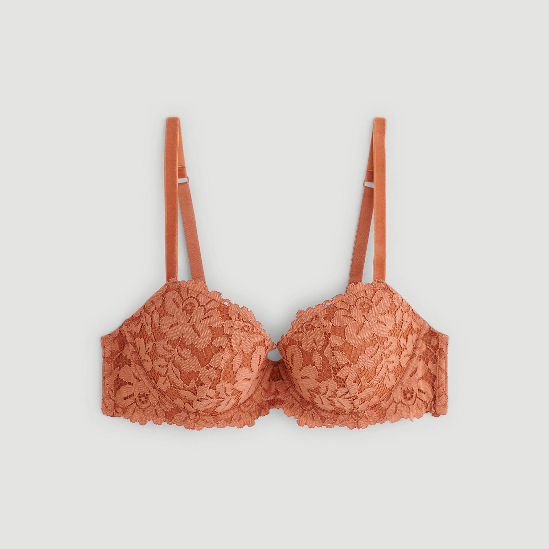 Soutien-gorge corbeille paddé en dentelle et velours, Cuivre, large image number 2