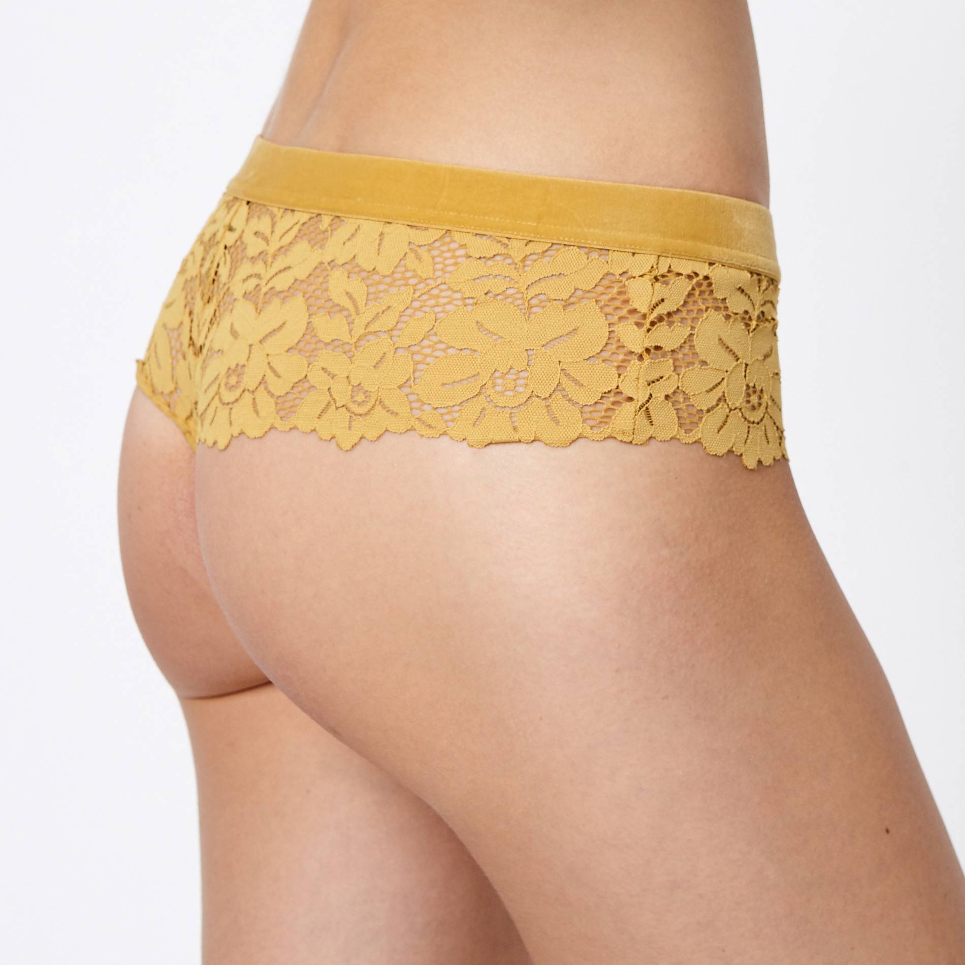 Tanga en dentelle et velours, Camel, large image number 1