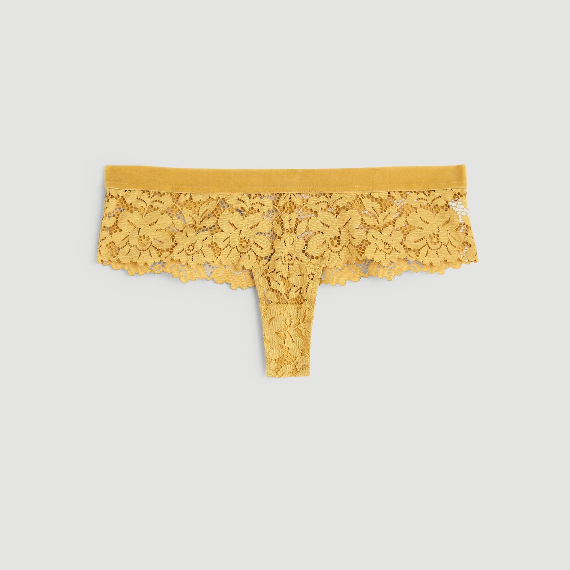 Tanga en dentelle et velours, Camel, large image number 2