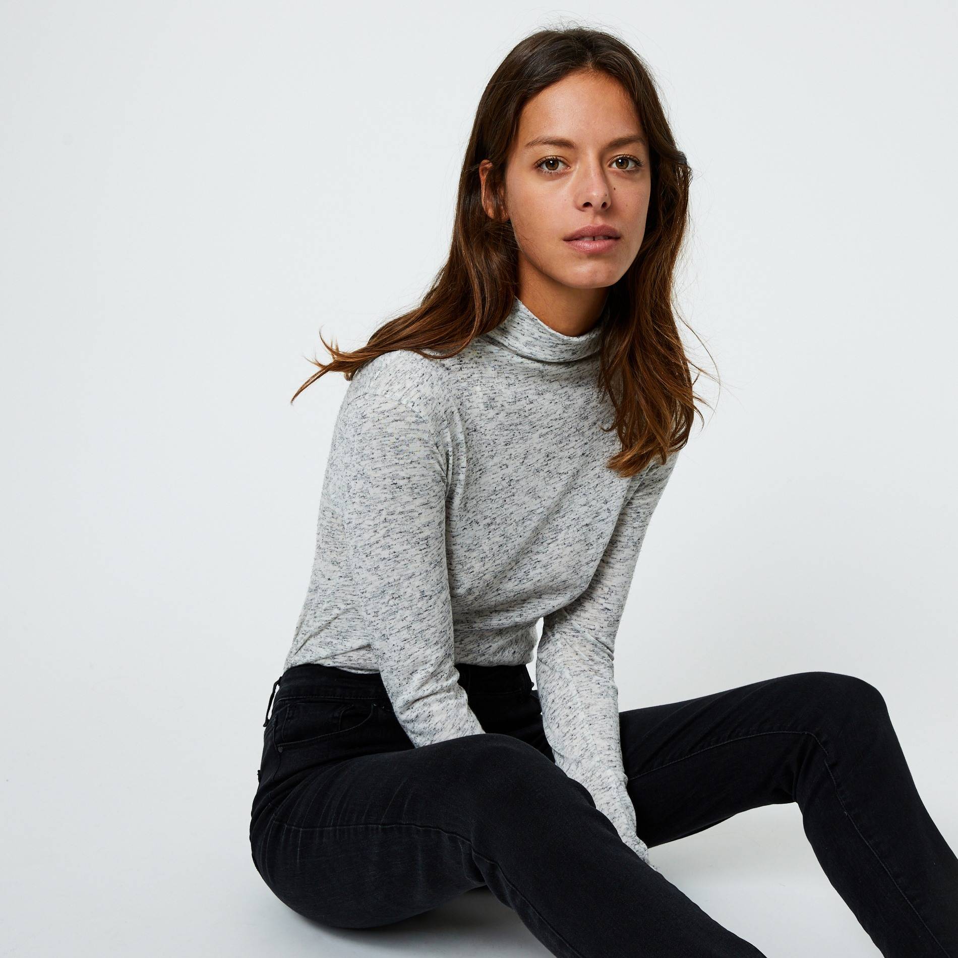 T-shirt à manches longues col roulé brouillé, Camel, large image number 0.0